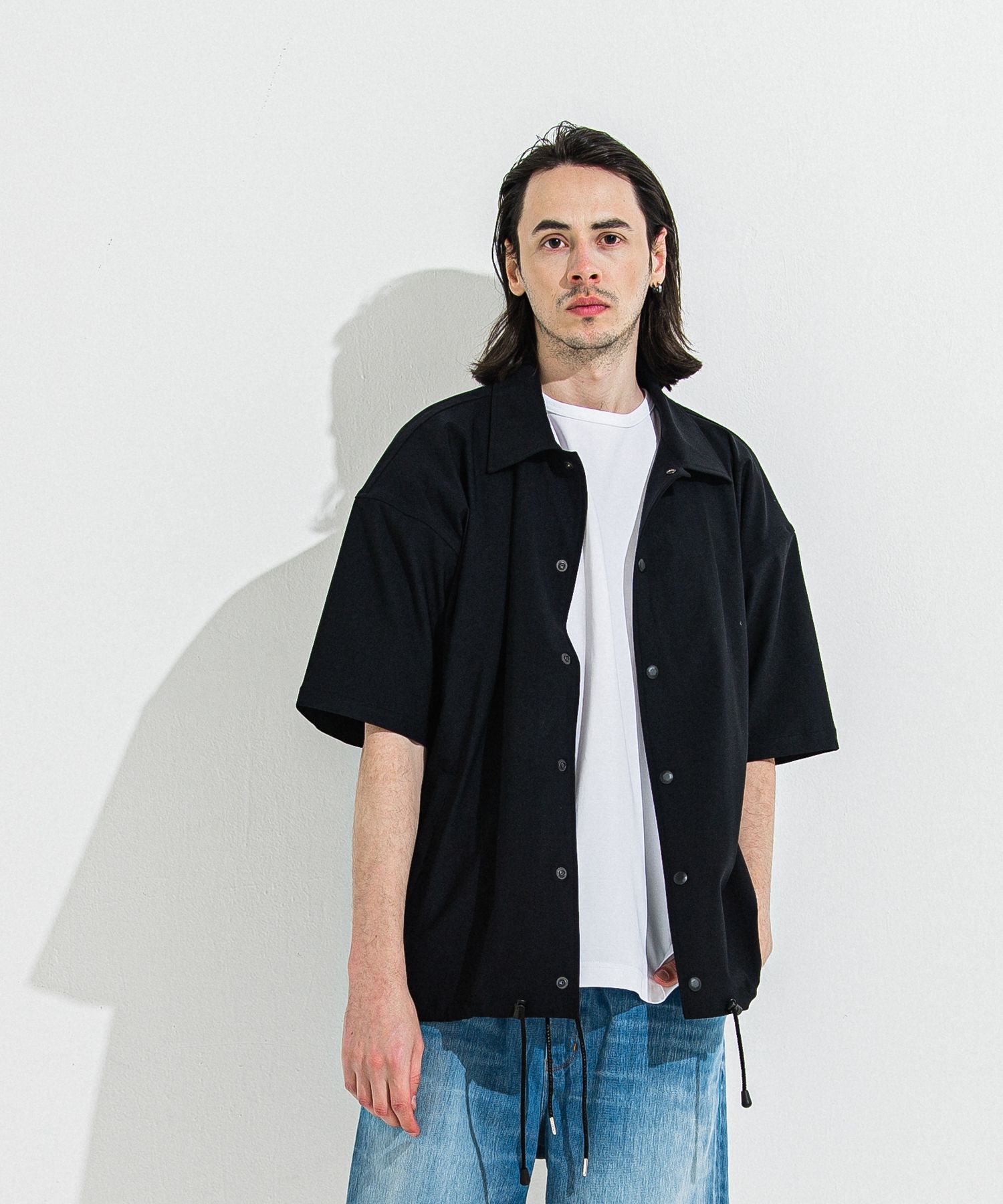 NYLON HALF COACH JACKET / RC36-C-002 / 半袖ナイロンコーチジャケット / ブラック