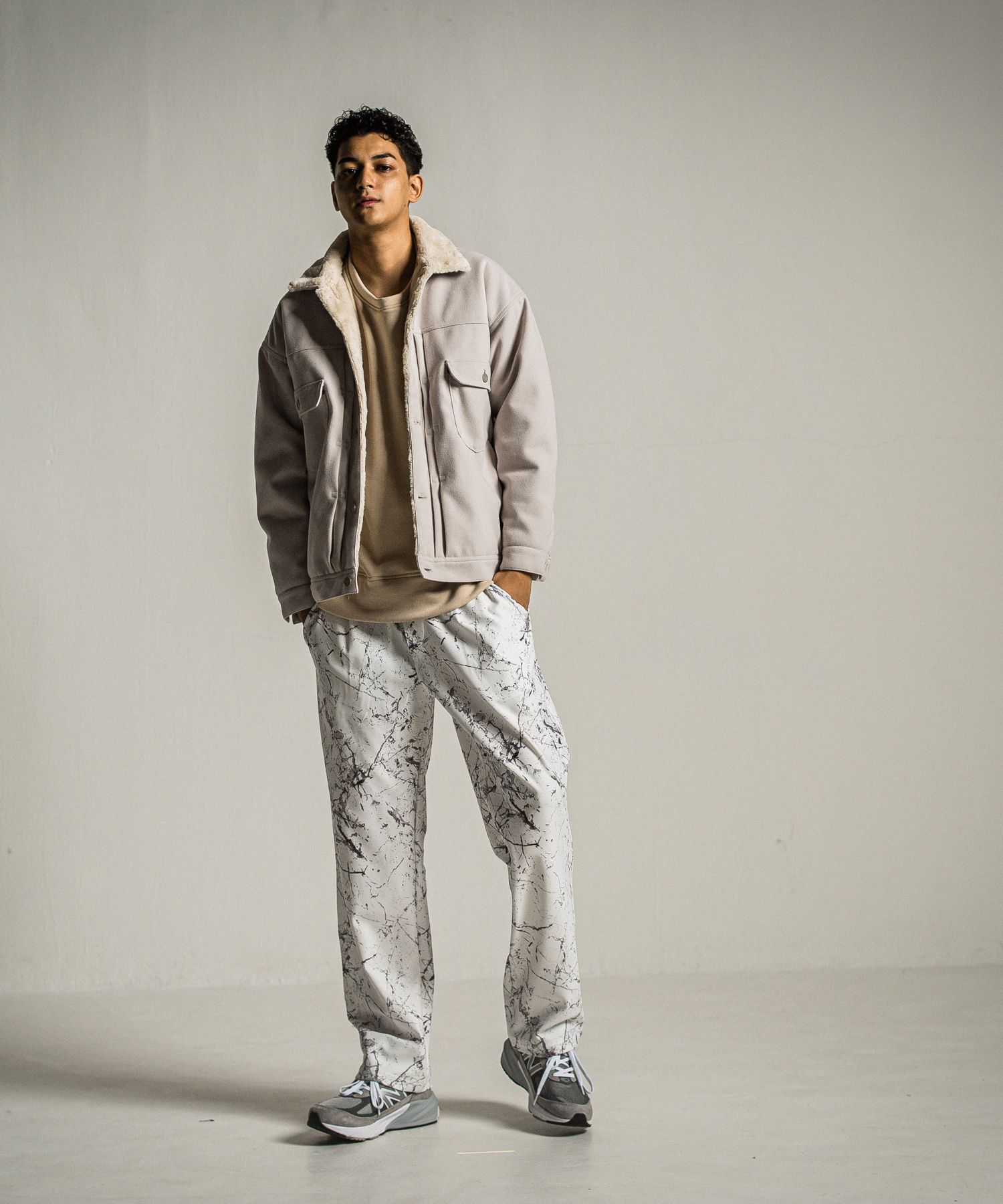 ID VELOURS FLEECE DROP TRAINER / RC34-C-004 / 裏起毛バックロゴトレーナー / ベージュ