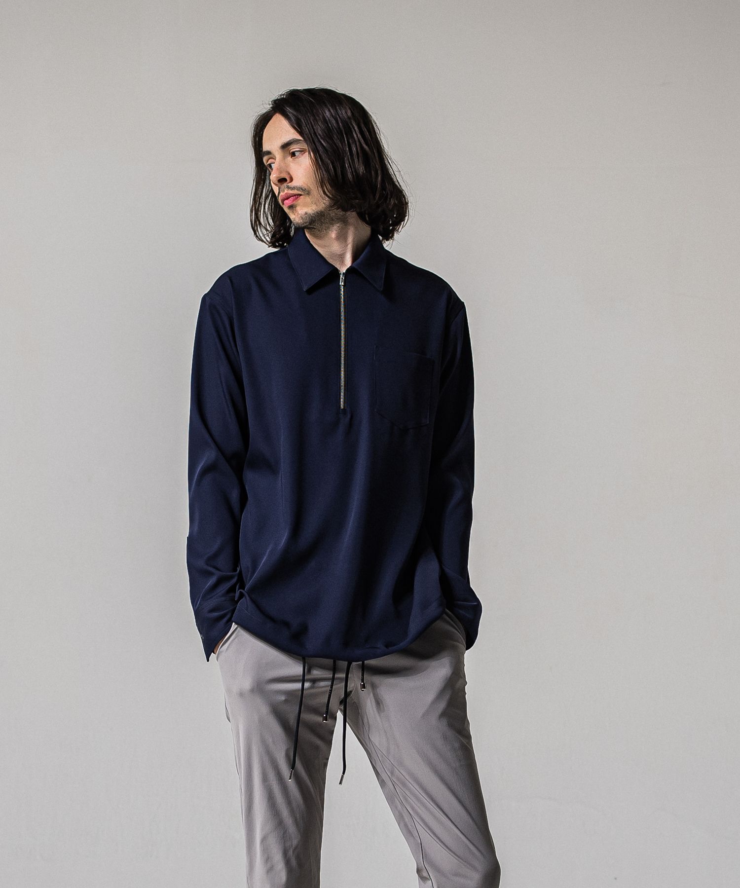 PULLOVER SATIN SHIRT / RC39-SH-002 / ハーフジップサテンシャツ / ネイビー (3月上旬入荷予定)