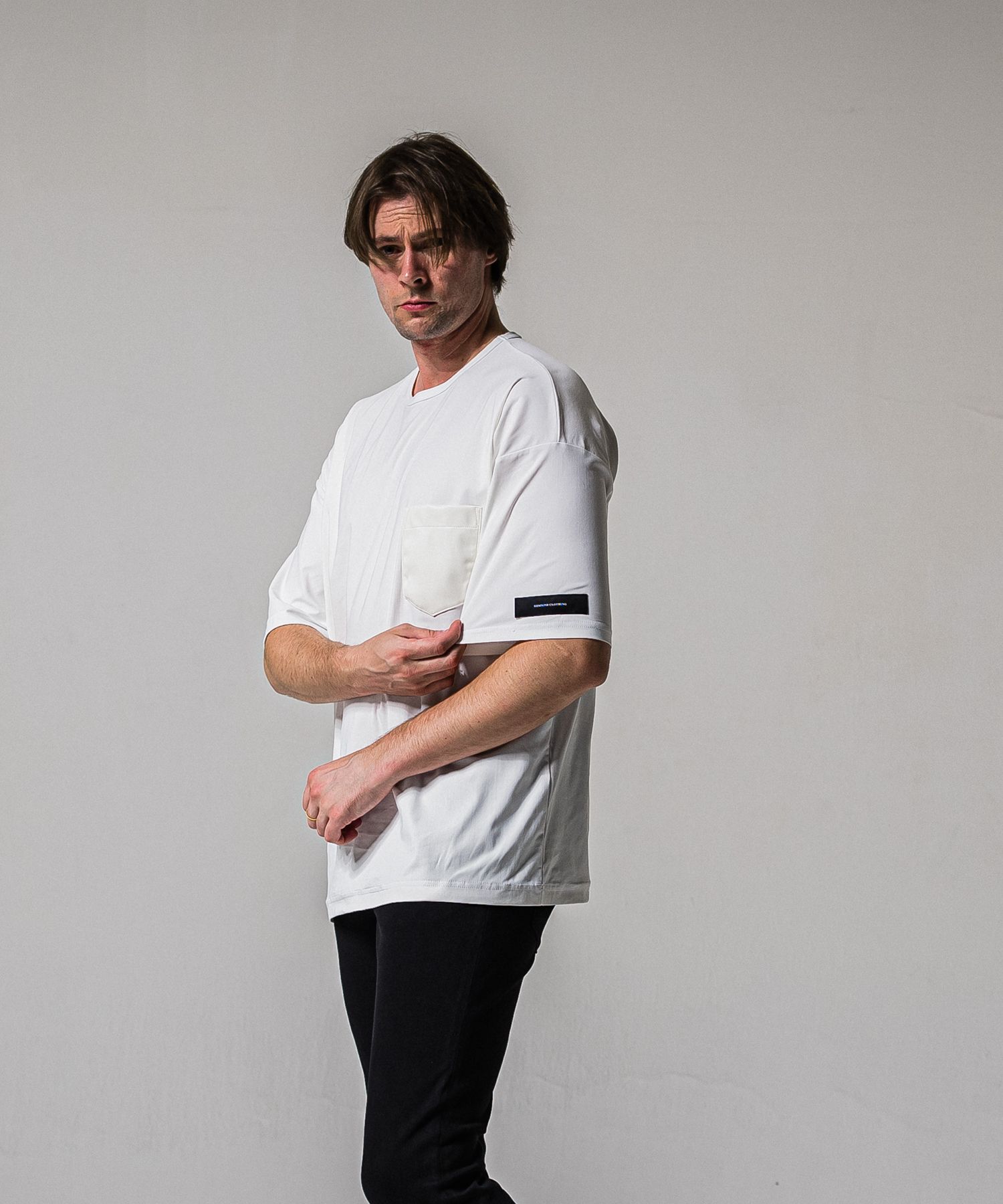 LEATHER POCKET OVER NYLON T / RC39-T-005 / レザーポケットナイロンビッグTシャツ / ホワイト (4月上旬入荷予定)