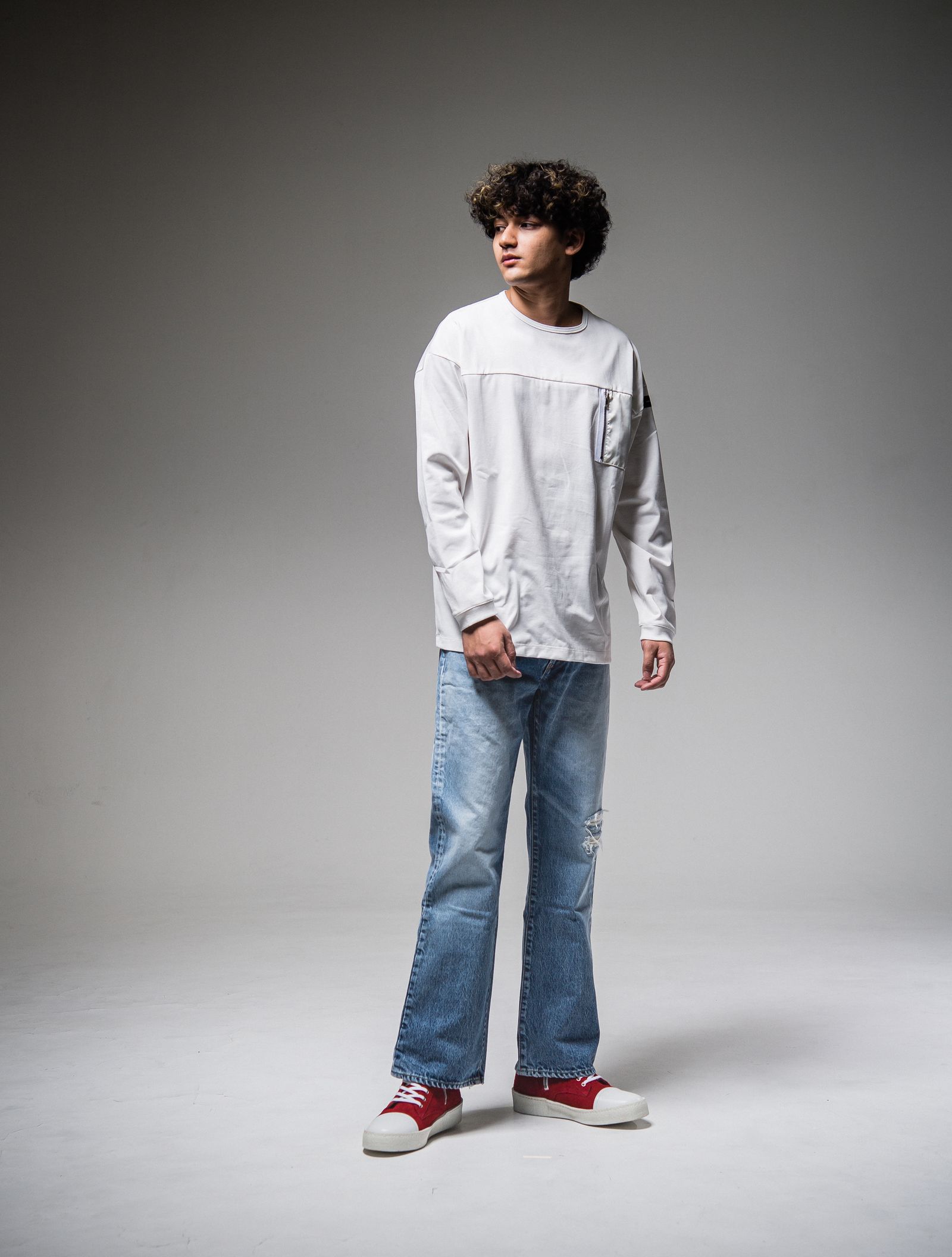 NYLON POCKET LOOSE LONG SLEEVE / RC25-T-002 / ナイロンポケットビッグロングTシャツ / ホワイト※