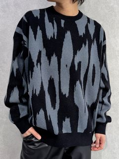 アブストラクトジャカードクルーネックセーター / 4RD310G / WD7(ブラック×ブルーグレー)