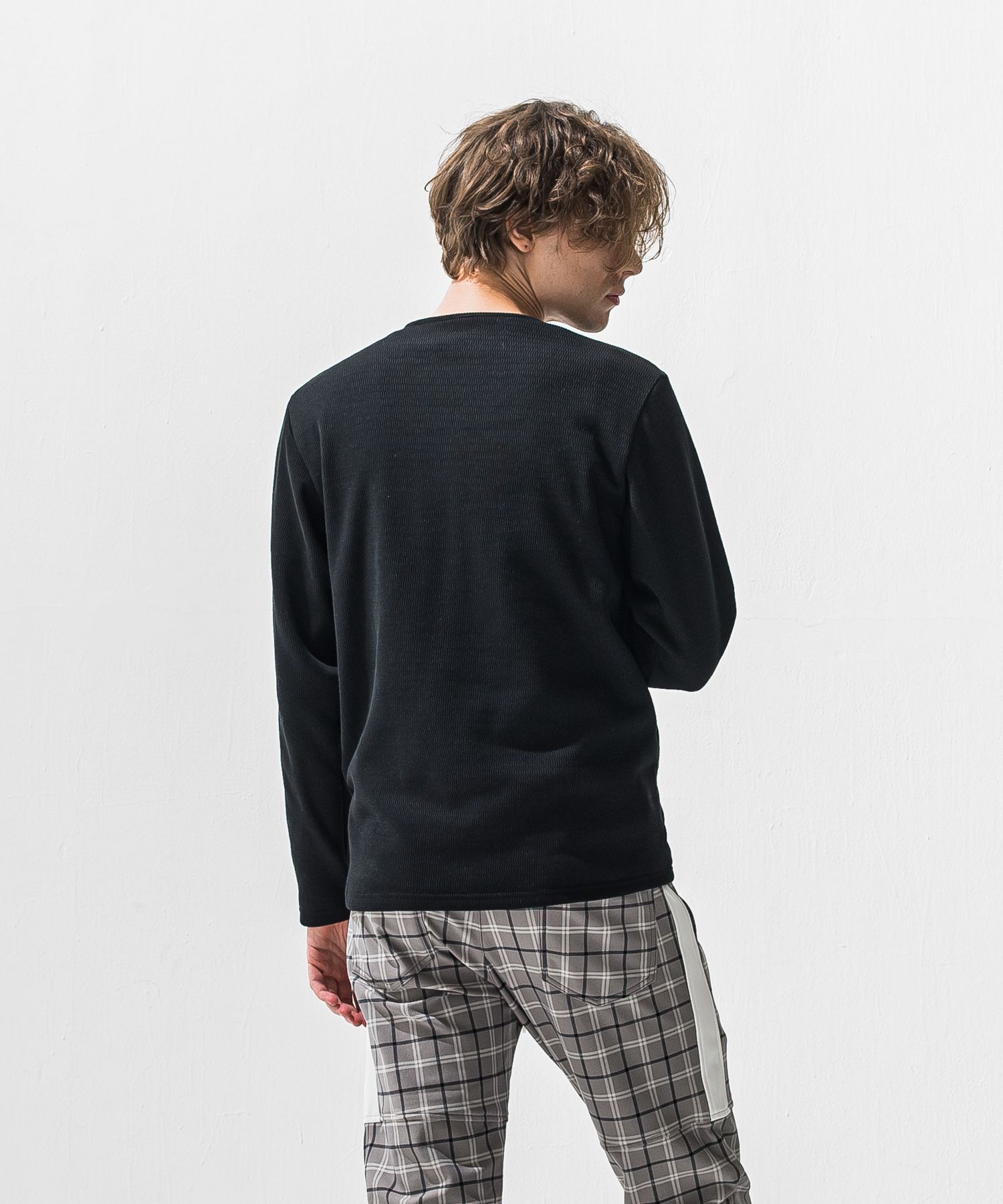 VELOURS FLEECE THERMAL HENRY / RC42-C-003 / 裏起毛サーマルヘンリーネックロングTシャツ / ブラック (10月下旬入荷予定)
