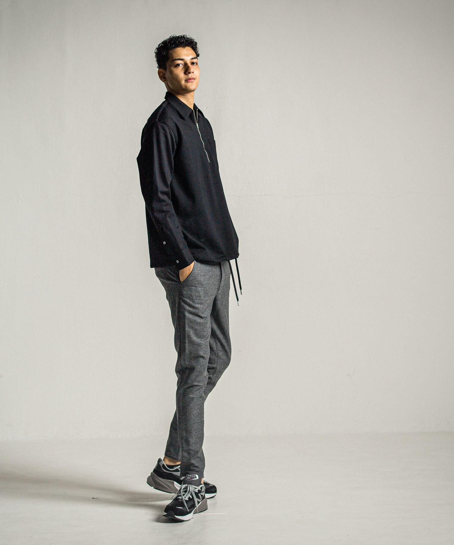 PULLOVER JERSEY SHIRT / RC34-SH-002 / 裏起毛ハーフジップシャツ / ブラック