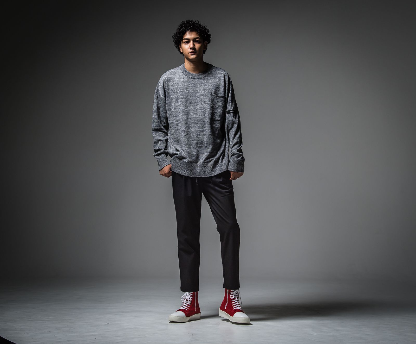 POCKET OVER SWEATER / RC30-K-002 / ポケットルーズニット / チャコールグレー