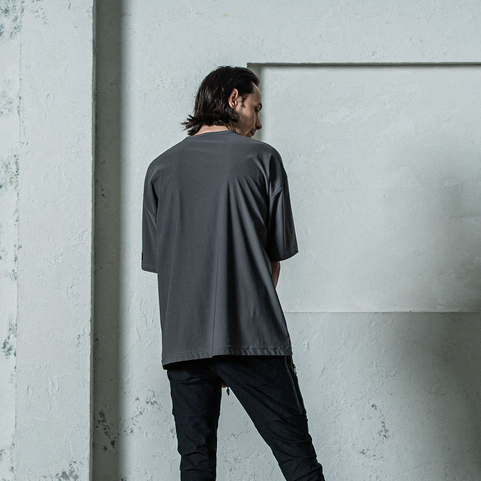 LEATHER POCKET OVER NYLON T / RC35-T-005 / レザーポケットナイロンビッグTシャツ / グレー