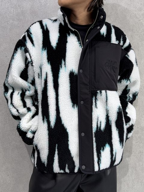 ジャカードシェルパジャケット / ボアジャケット / 4RD219G / UB1(ブラック×ホワイト×サックスブルー)