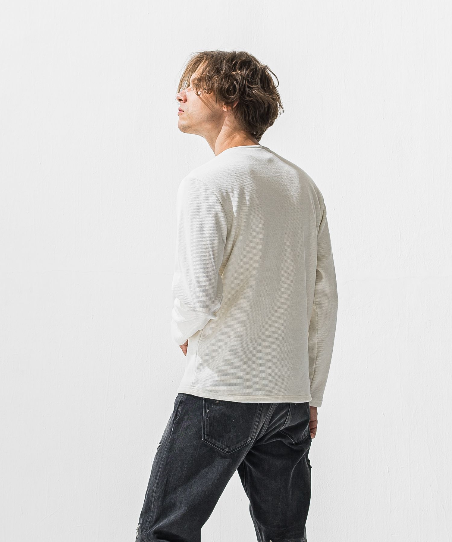 VELOURS FLEECE THERMAL HENRY / RC42-C-003 / 裏起毛サーマルヘンリーネックロングTシャツ / ホワイト (10月下旬入荷予定)