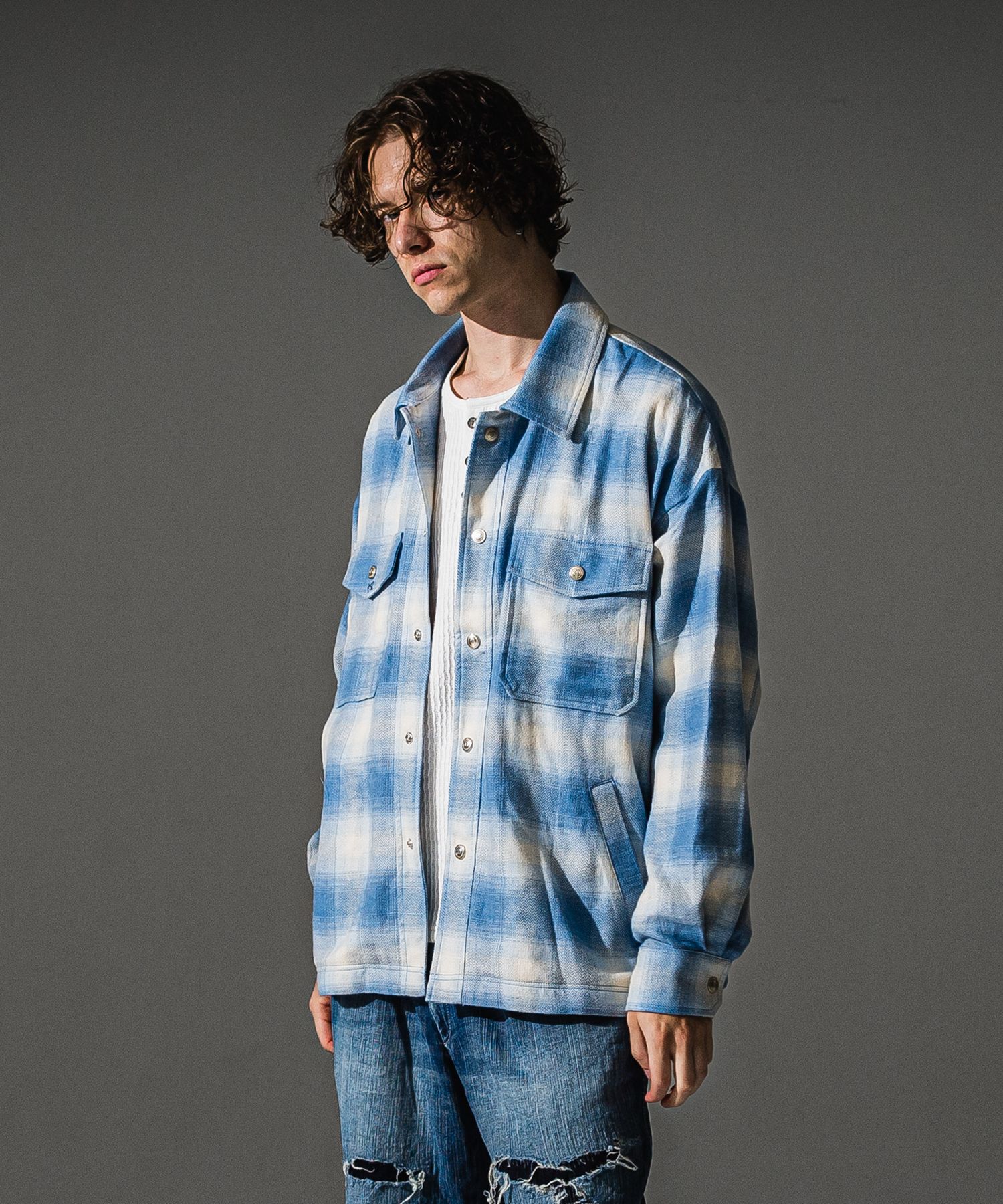FLANNEL CHECK JK / RC41-JK-006 / フランネルチェックCPOジャケット / サックスブルー (8月下旬入荷予定)