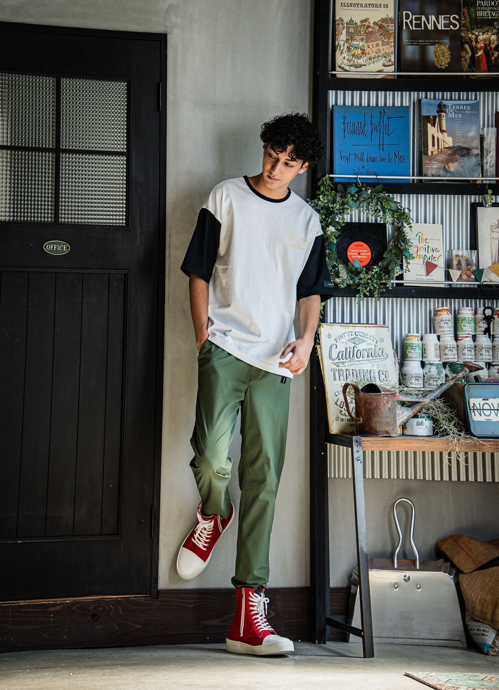 PAT WIDE EASY PANTS / RC31-ST-036 / ベルト付きテーパードワイドパンツ / ナイロンカーキ