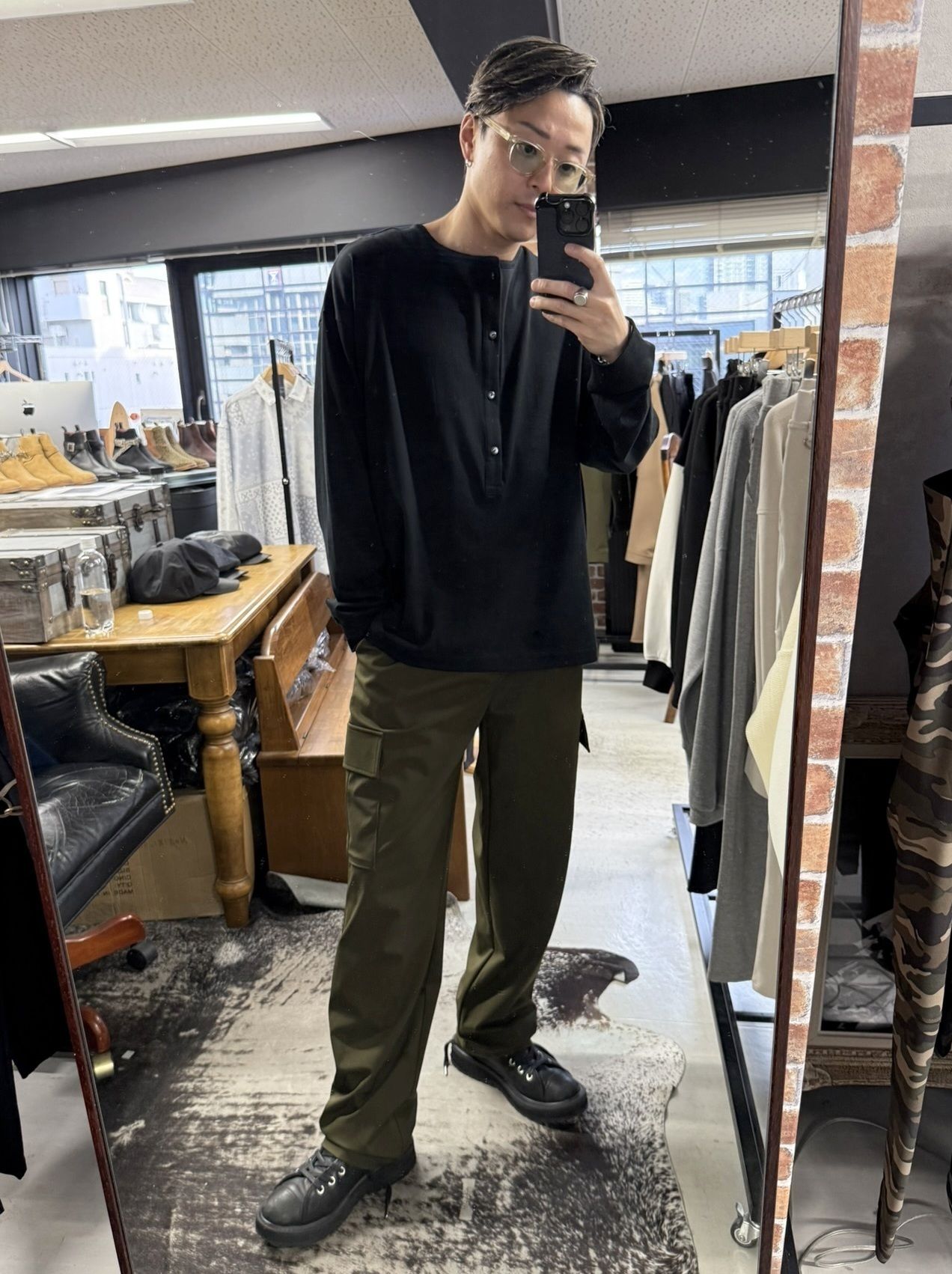 OVER HENRY LONGSLEEVE / RC41-T-004 / オーバーサイズヘンリーネック長袖Tシャツ / ブラック (7月中旬入荷予定)