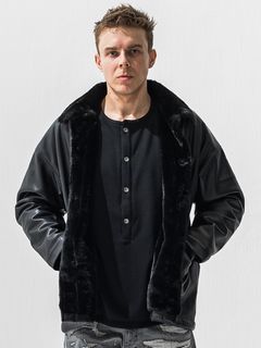 LEATHER FUR CAVER ALL / RC42-JK-002 / エコレザーファーカバーオール / ブラック (11月中旬入荷予定)