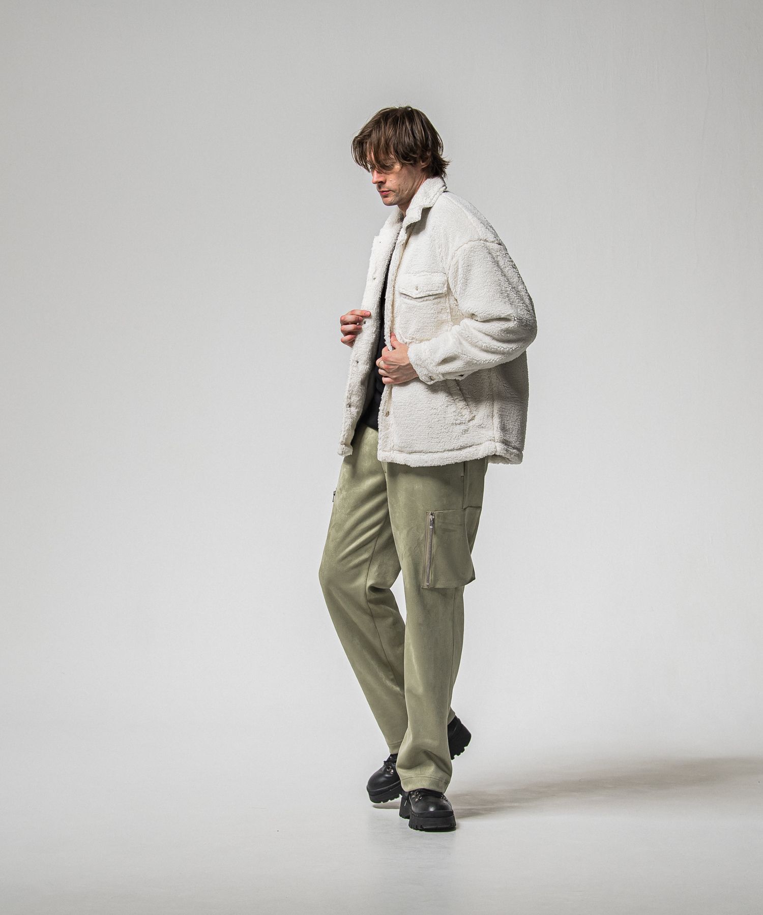 DAVID CARGO PANTS / RC38-ST-040 / スエードワイドカーゴパンツ / カーキ (1月上旬入荷予定)