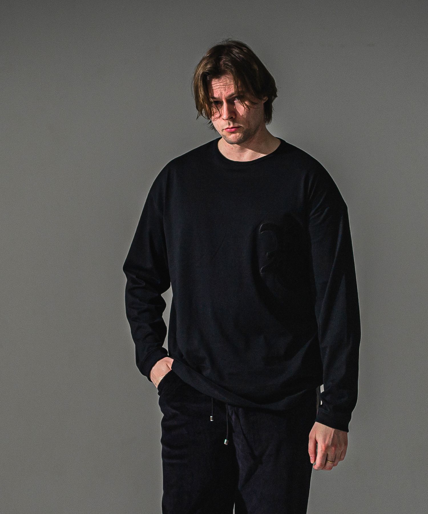 RC OVER LONGSLEEVE TEE / RC41-T-001 / オーバーサイズ長袖RCロゴワッペンTシャツ / ブラック×ブラック (7月中旬入荷予定)