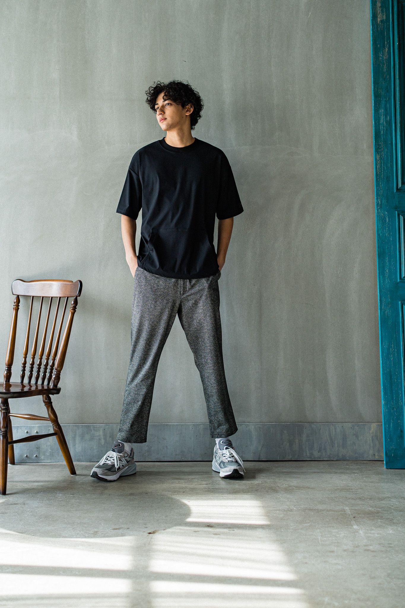 PAT WIDE EASY PANTS / RC32-ST-036 / ベルト付きテーパードワイドパンツ / グレンチェック