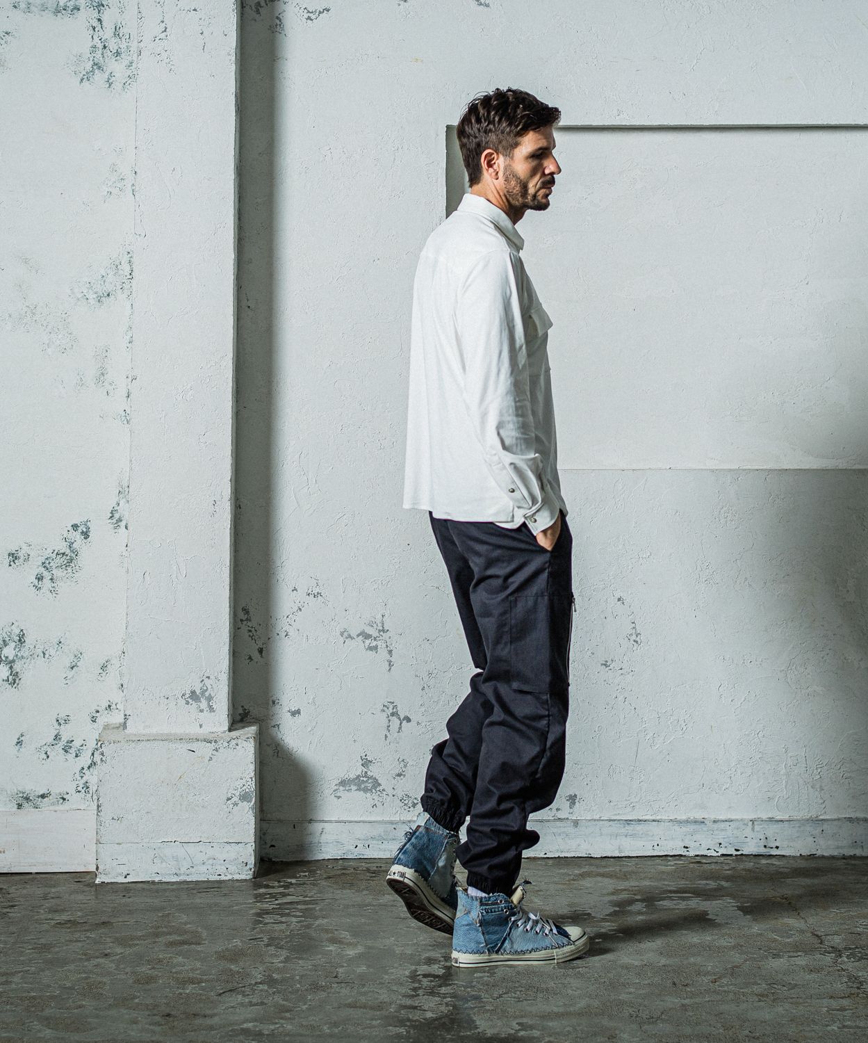 DAVID CARGO PANTS / RC35-ST-040 / ミリタリー裾ゴムカーゴパンツ / ブラック