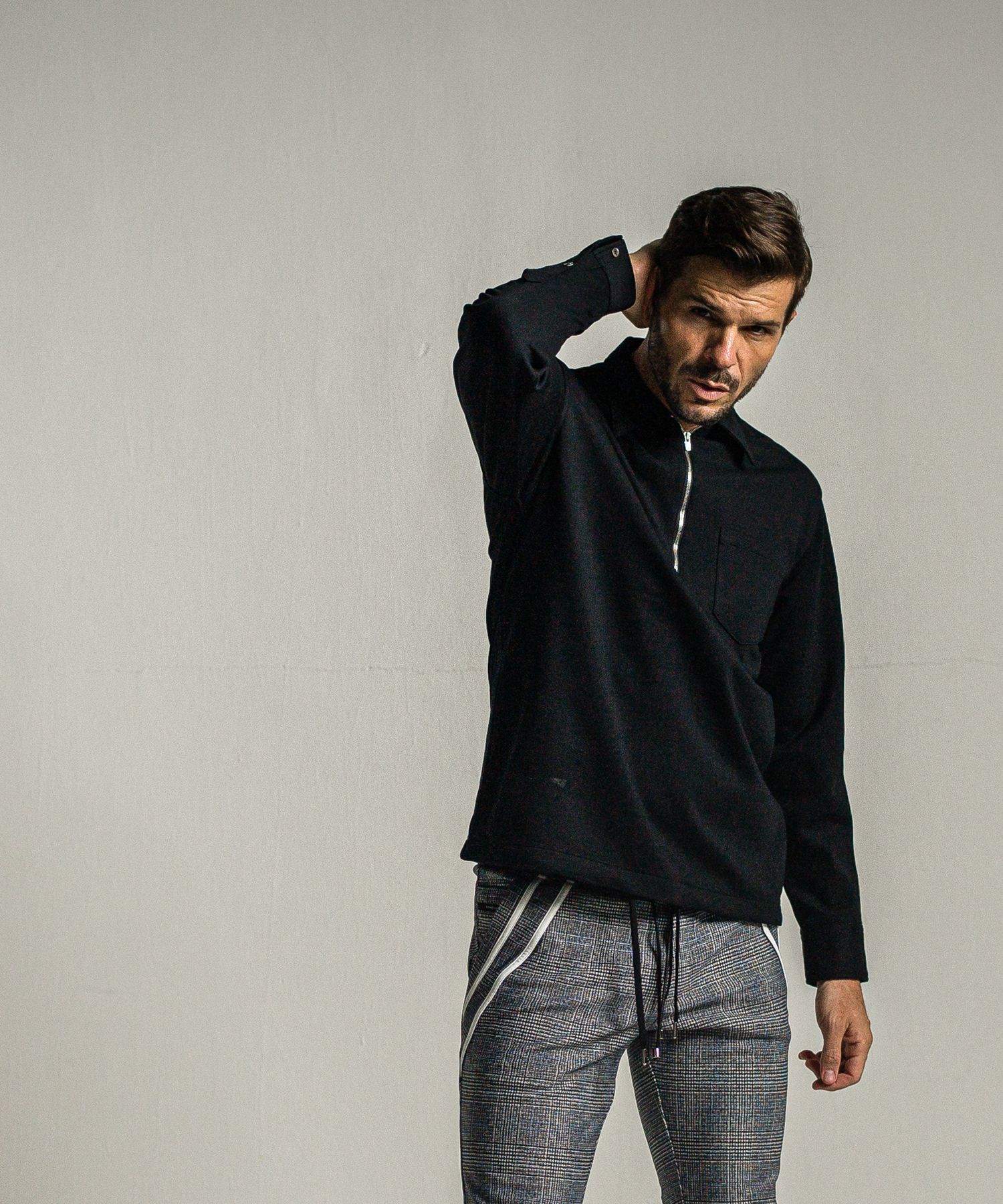 PULLOVER JERSEY SHIRT / RC34-SH-002 / 裏起毛ハーフジップシャツ / ブラック