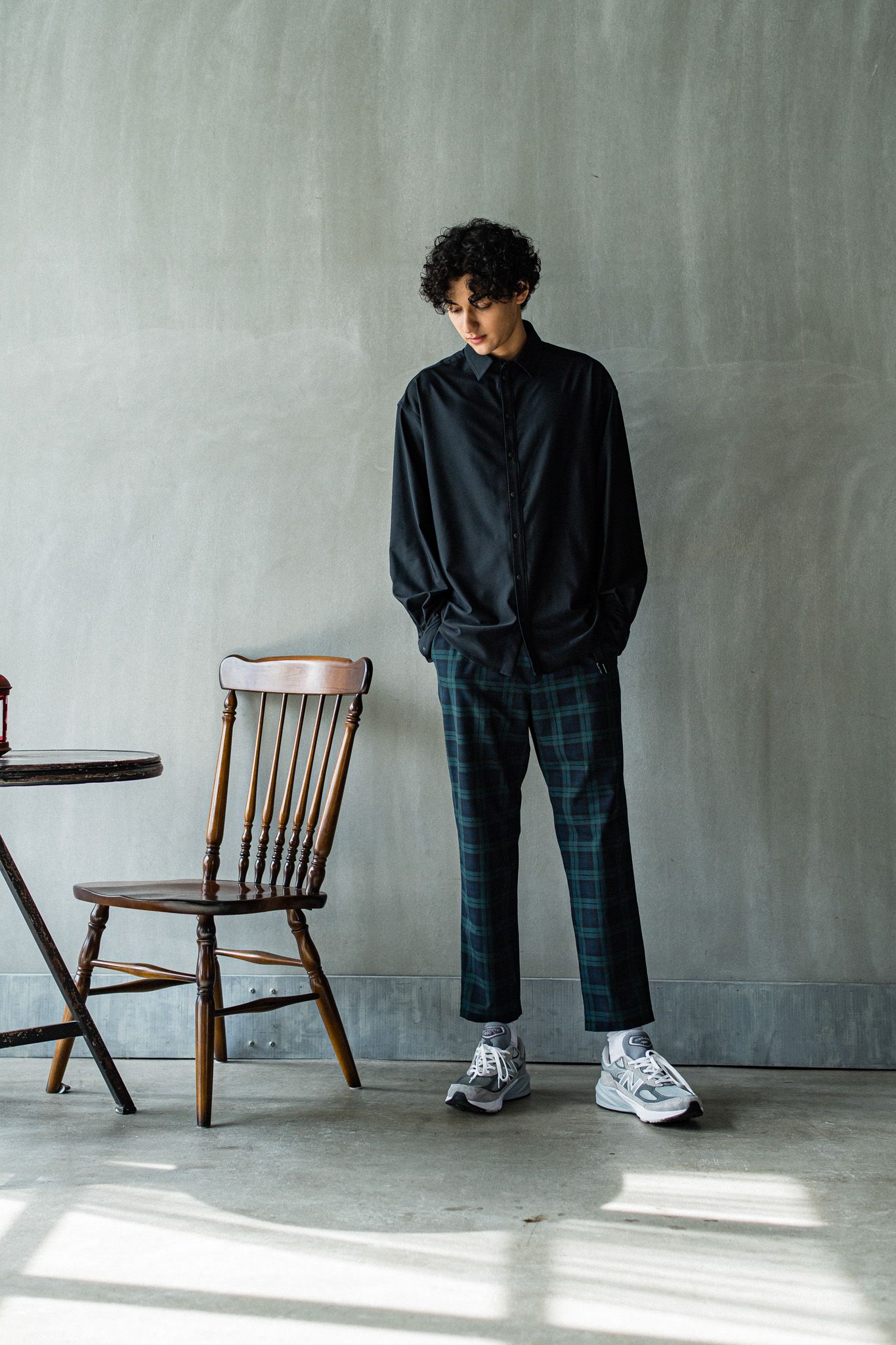 PAT WIDE EASY PANTS / RC32-ST-036 / ベルト付きテーパードワイドパンツ / グリーンチェック