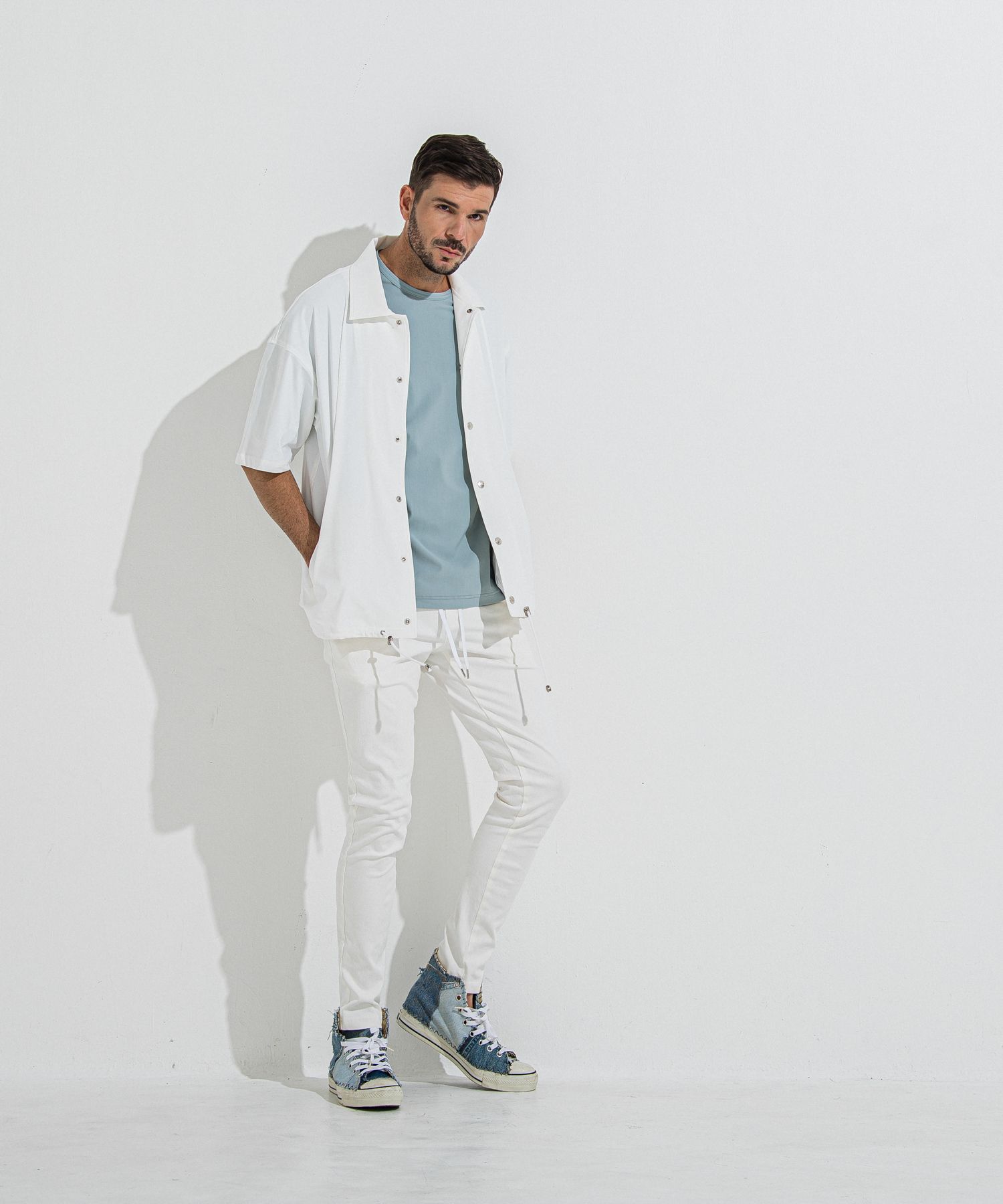 DENIM JERSEY CHRIS EASY TUCK PT / RC36-ST-016TD / ライトオンスデニムジャージイージータックパンツ / ホワイト