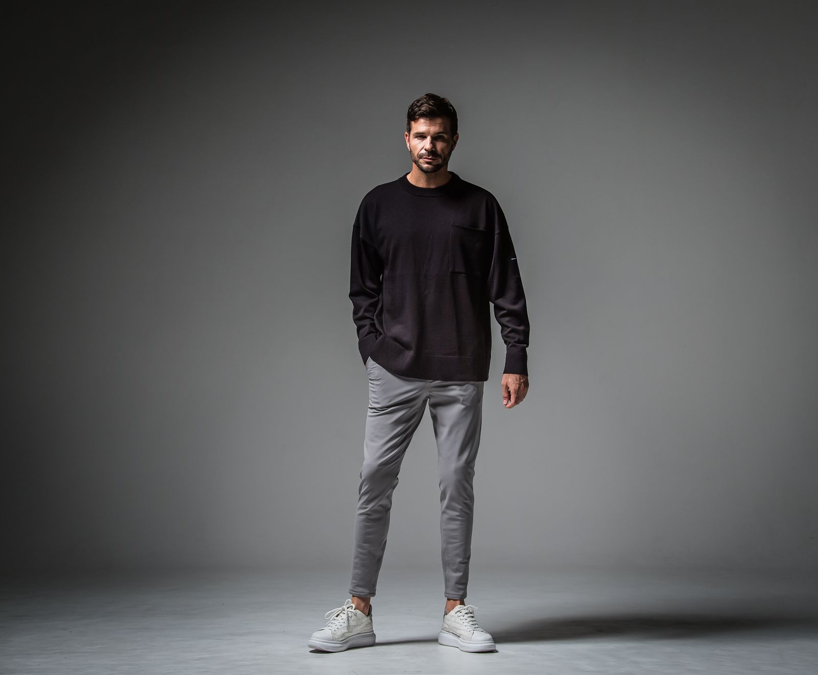 POCKET OVER SWEATER / RC30-K-002 / ポケットルーズニット / ブラック