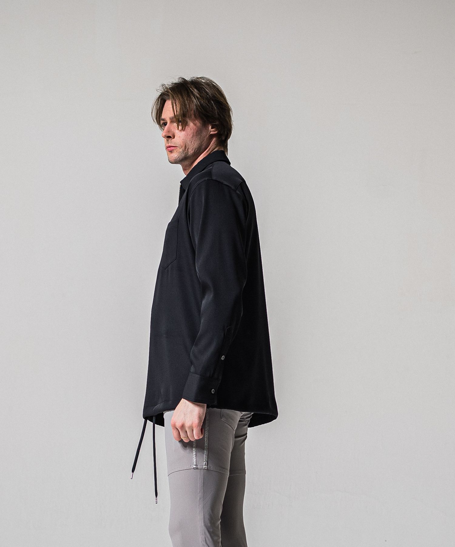 PULLOVER SATIN SHIRT / RC39-SH-002 / ハーフジップサテンシャツ / ブラック (3月上旬入荷予定)