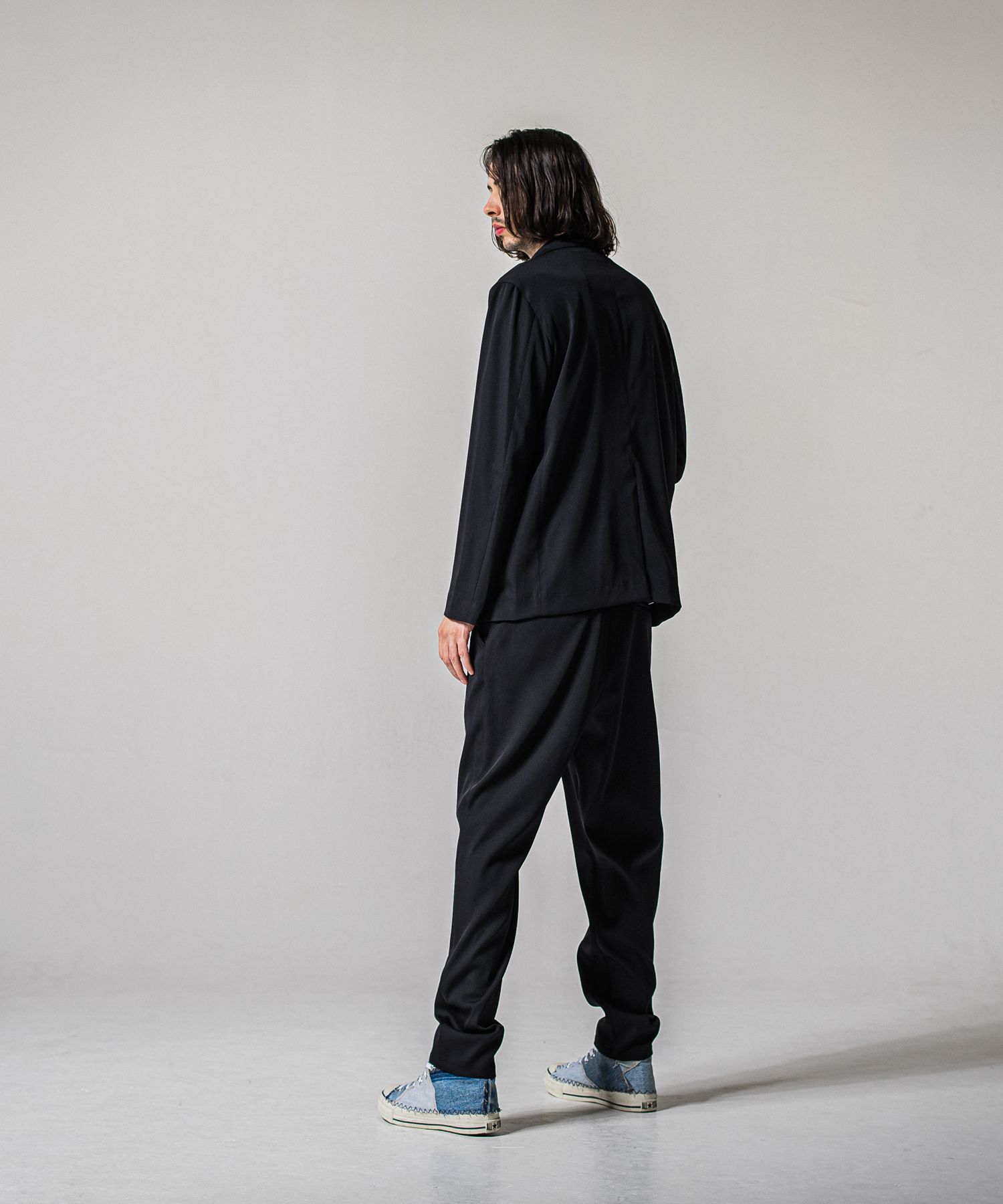 PAT WIDE EASY PANTS / RC39-ST-036BN / サテンワイドテーパードパンツ / ブラック (2月下旬入荷予定)
