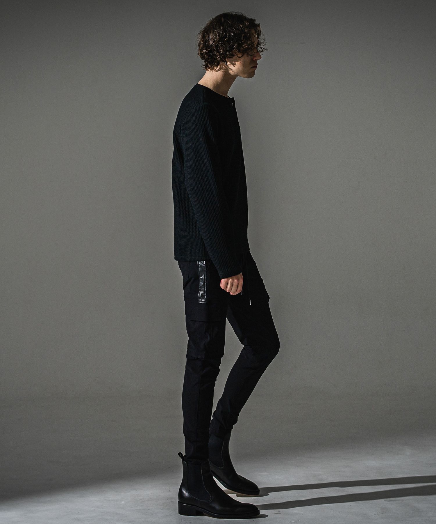 KNT HENRY / RC41-C-001 / コットンニットヘンリーネックロングTシャツ / ブラック (9月上旬入荷予定)