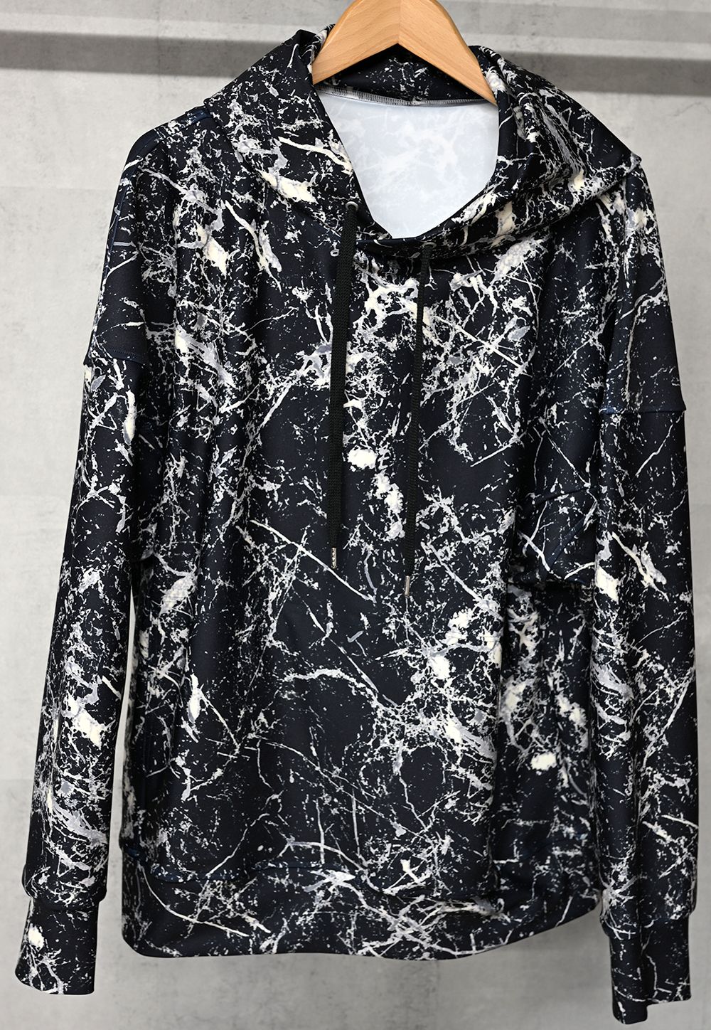 PAINT LOOSE HOODIE / RC34-C-008 / ペイント柄ルーズパーカー / ブラック