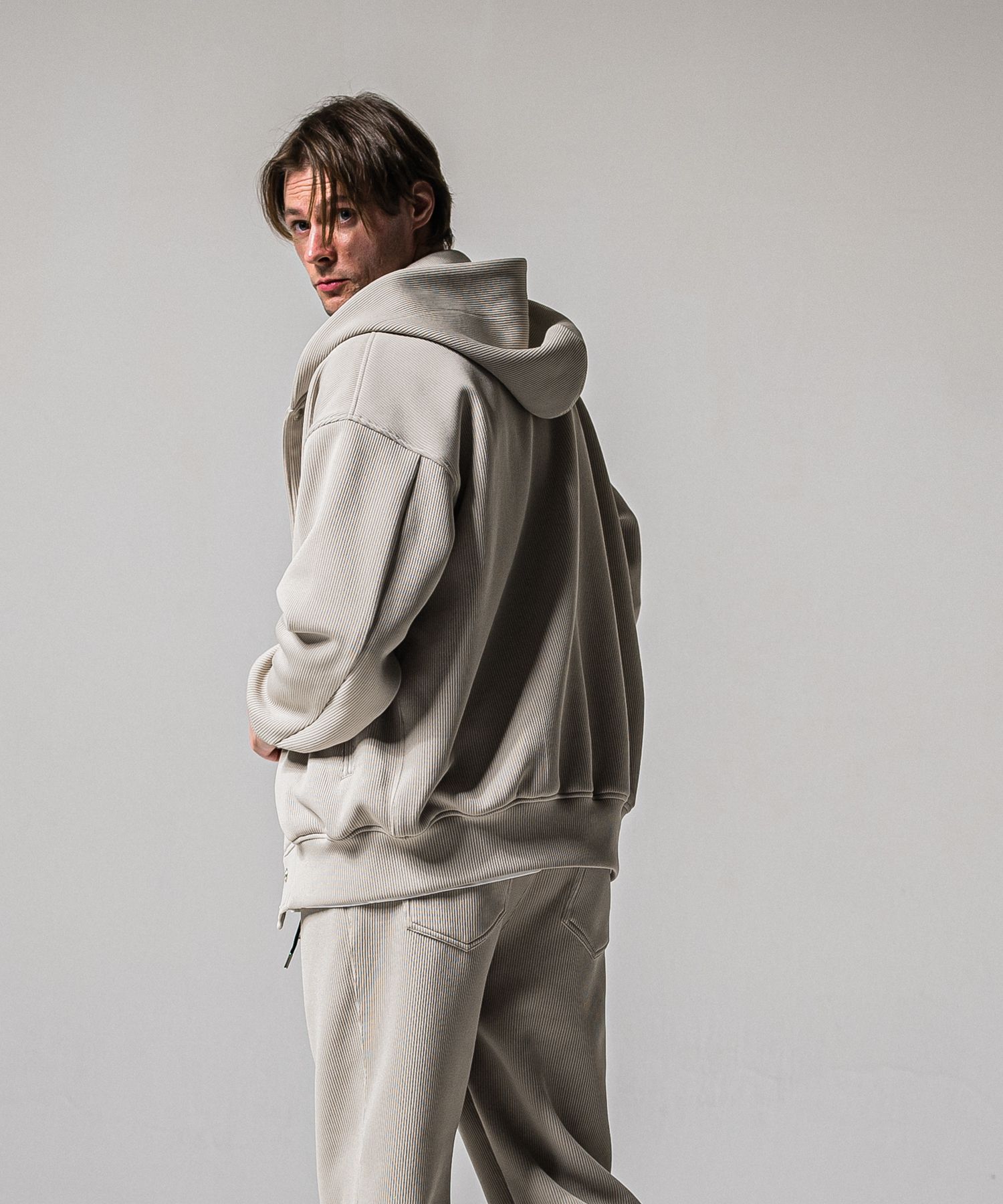 AZE VARSITY HOODIE / RC39-C-006 / 高機能畦編みニットトレーナー / グレージュ (1月中旬入荷予定)