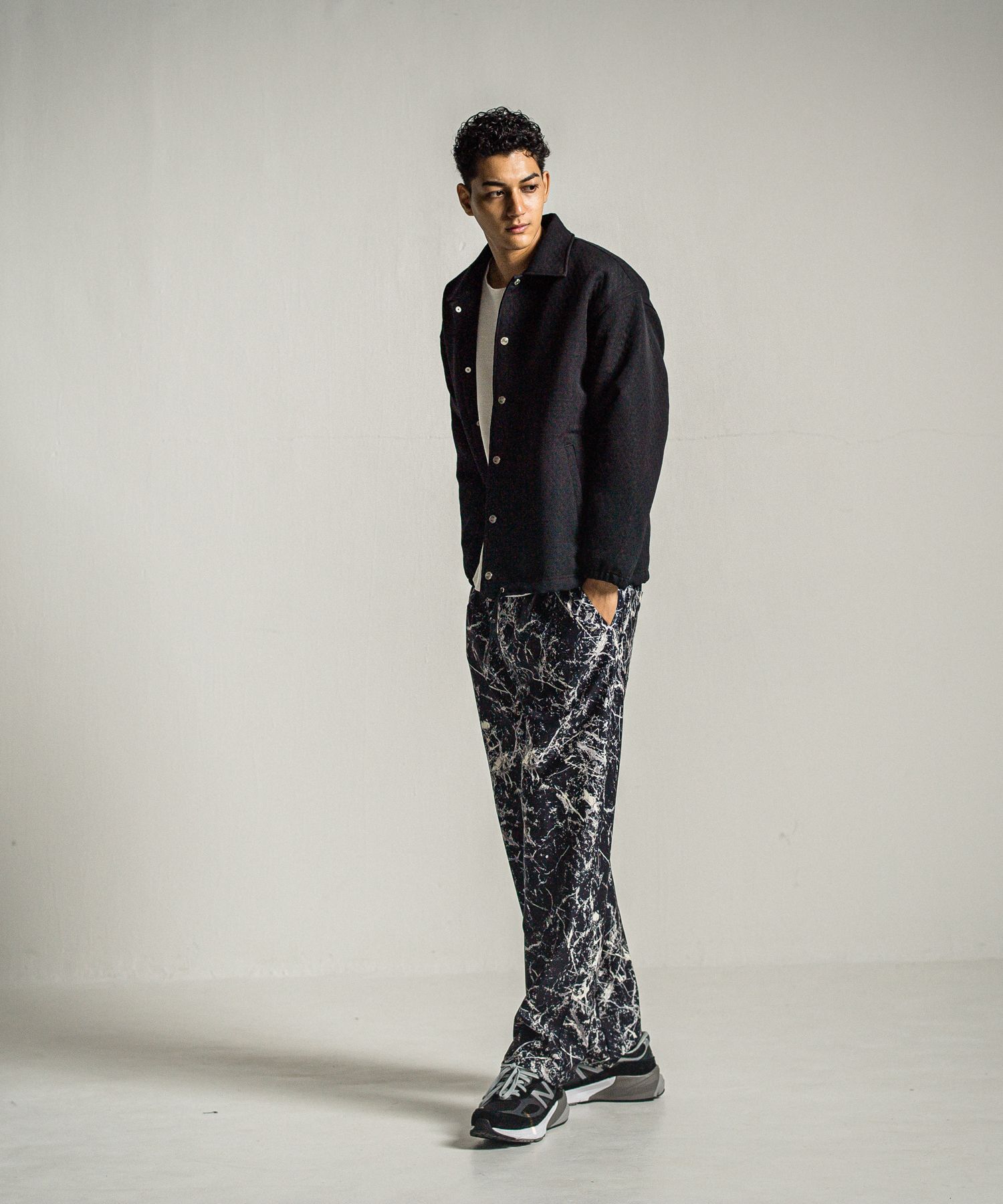 WIDE TUCK PANTS / RC34-ST-016WT / ペイント柄ワイドタックパンツ / ブラック