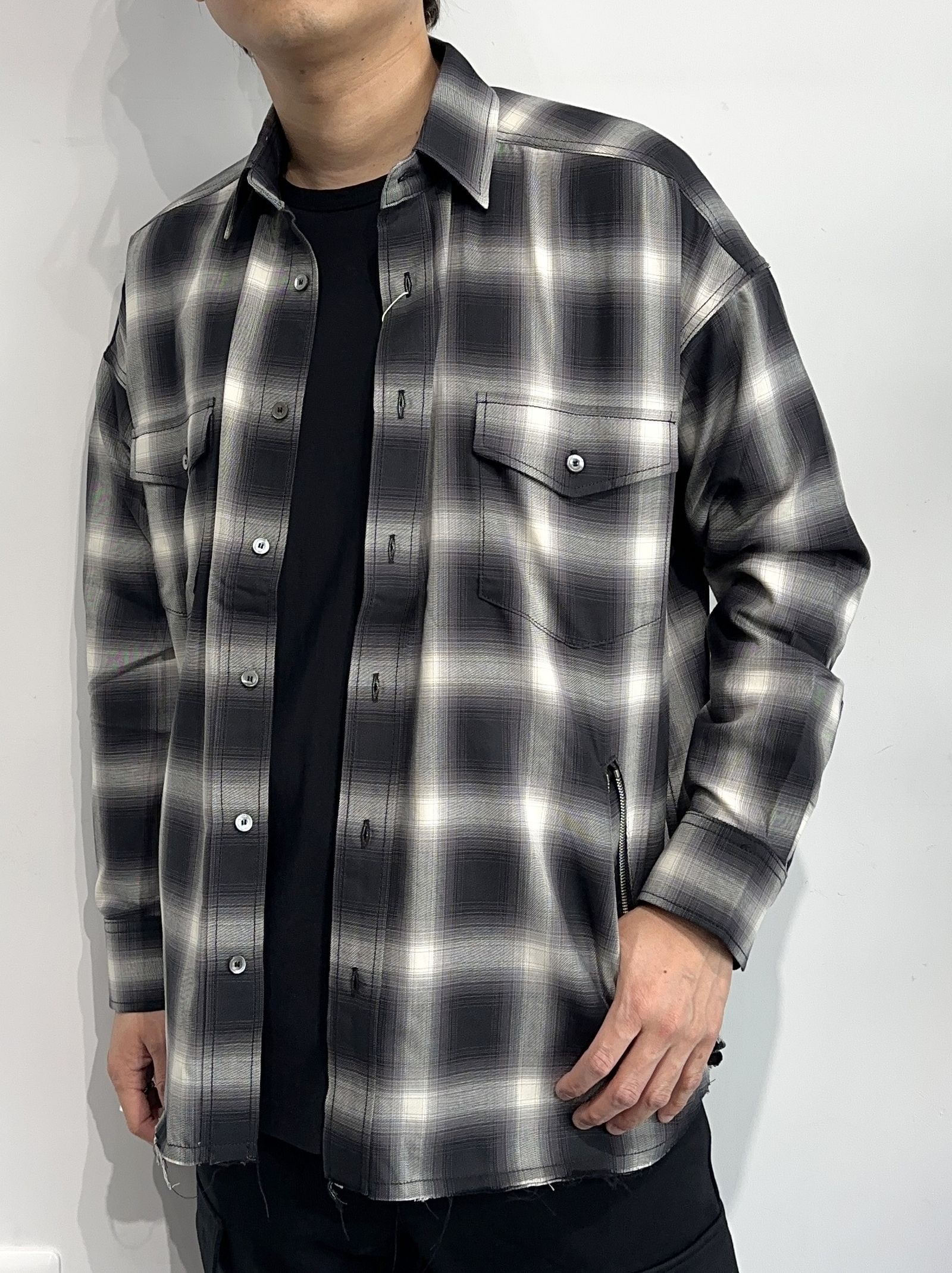 OVER GOWN CHECK SHIRTS / RC33-SH-003 / オーバーガウンチェックシャツ / ブラック