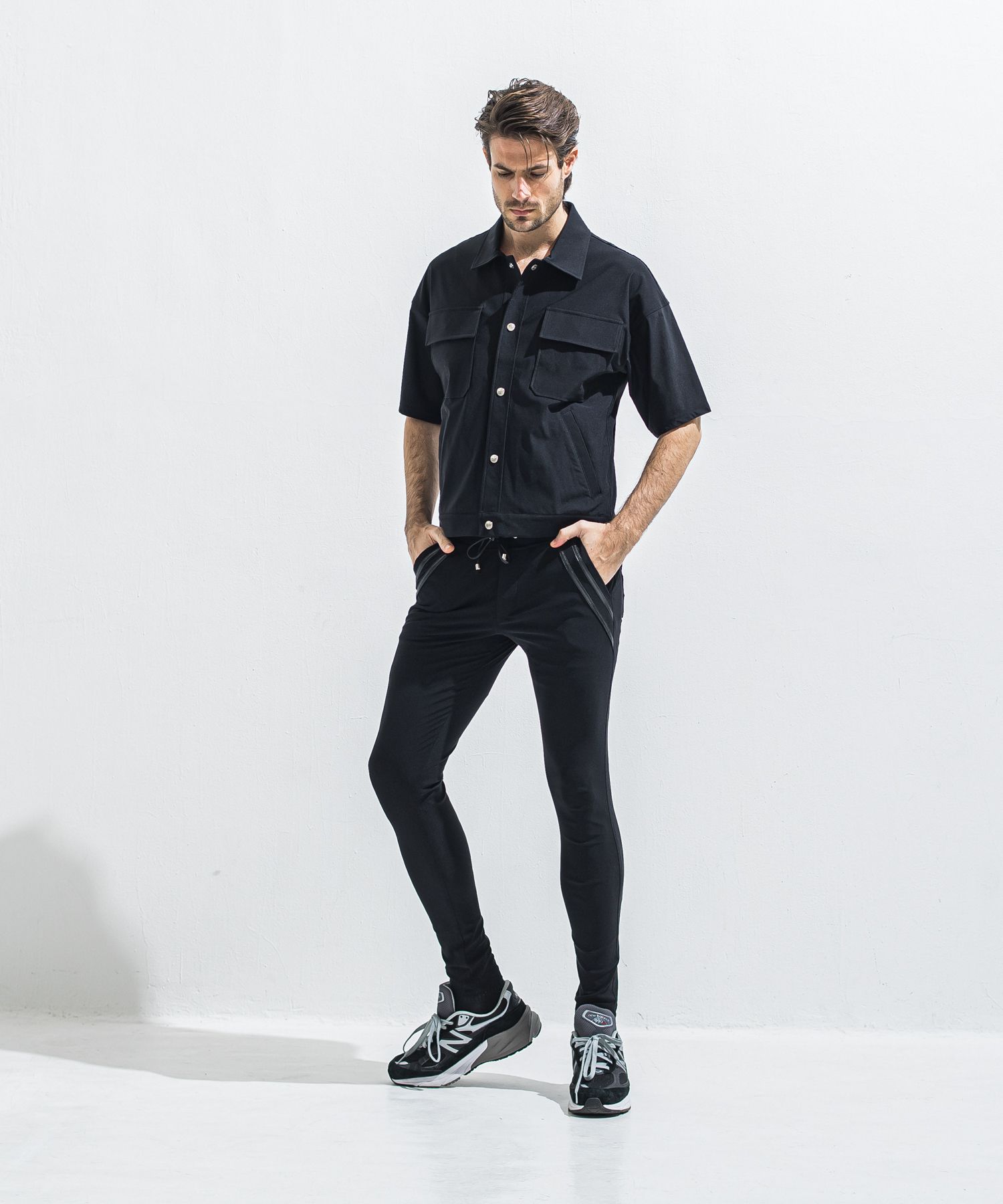 EDGE NYLON PT / BASIC-ST-014 / エッジナイロンラインパンツ / ブラック×ブラック (4月下旬入荷予定)