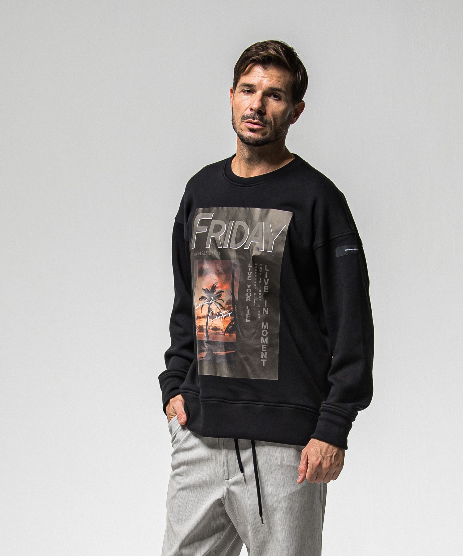 【FRIDAYコラボ】 FRIDAY OLD COVER VELOURS FLEECE TRAINER / RCF1-C-002 / 裏起毛FRIDAYオールドカバートレーナー / ブラック (11月上旬入荷予定)