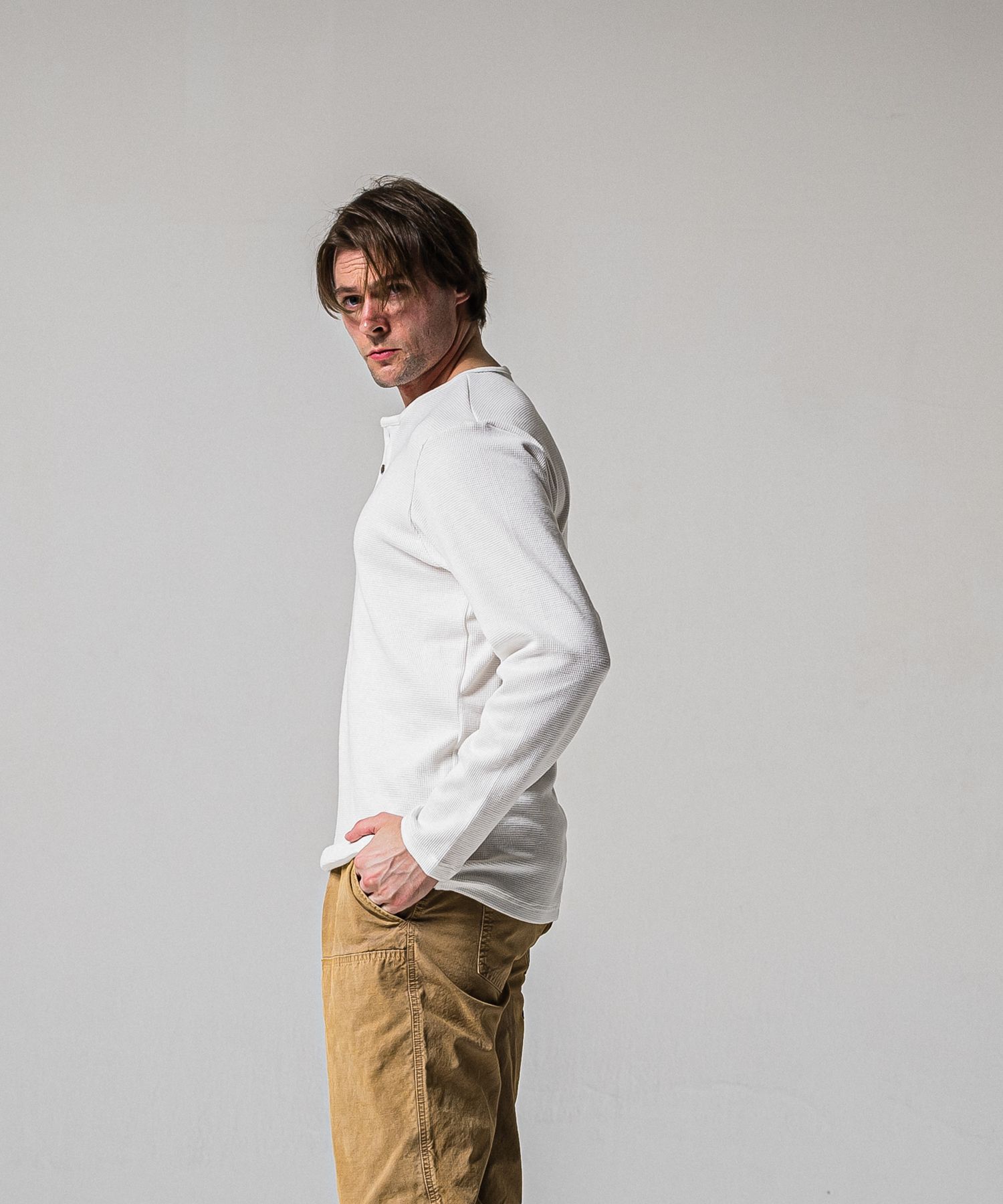 WAFFLE HENRY / RC39-C-001 / サーマルヘンリーネックロングTシャツ / ホワイト (1月中旬入荷予定)