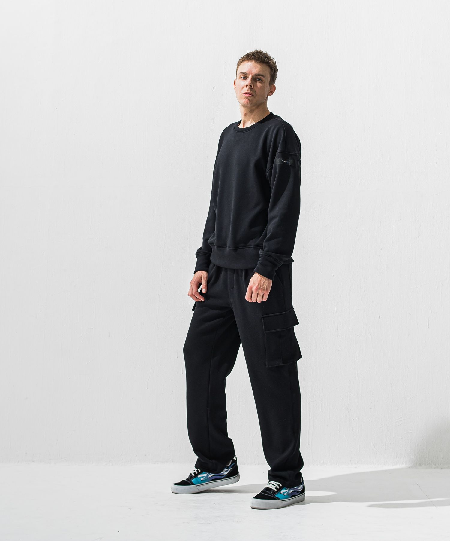 PIN ST RC VELOURS FLEECE DROP TRAINER / RC42-C-006 / 裏起毛バックロゴトレーナー / ブラック (11月上旬入荷予定)