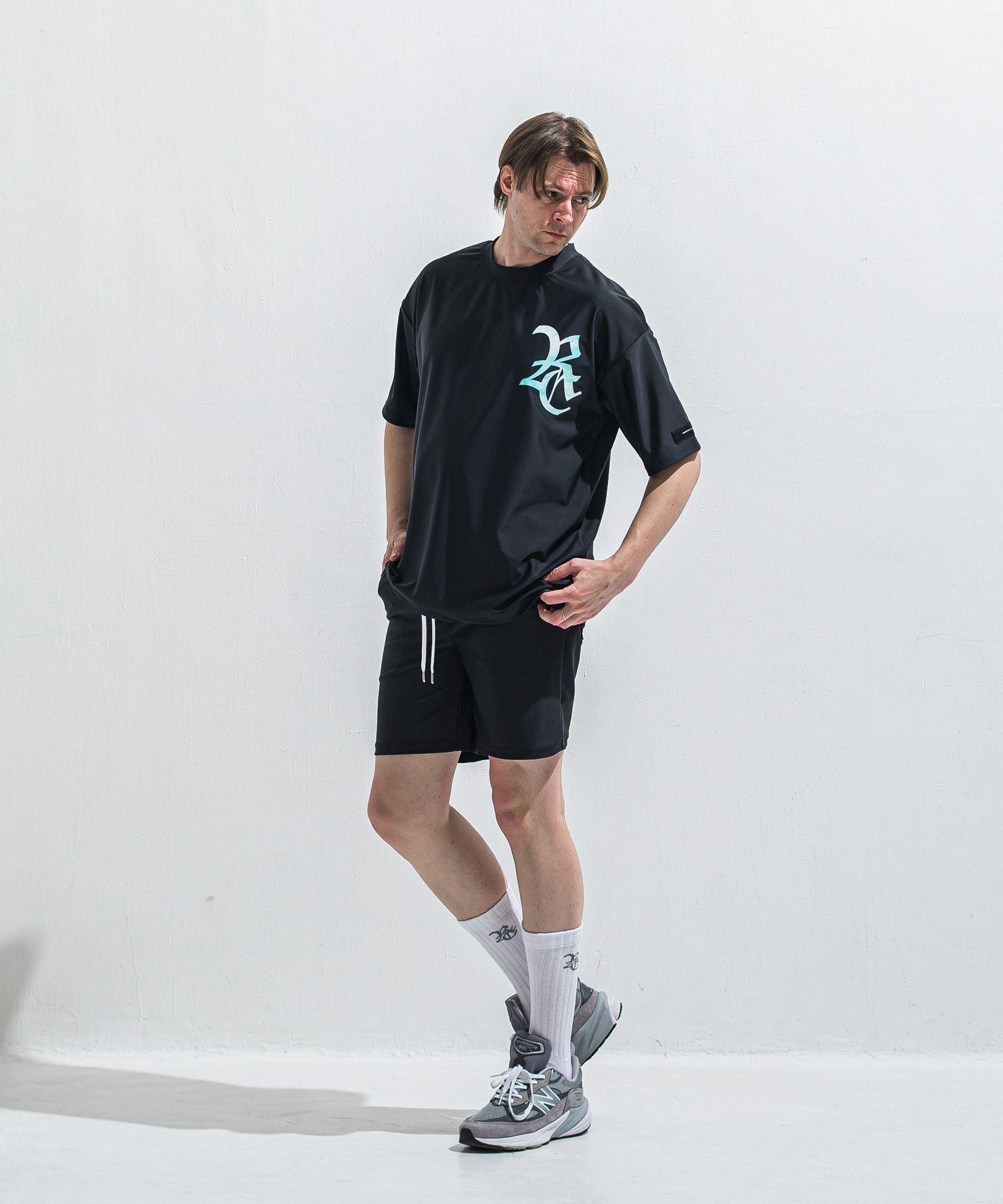 RC RUSH OVER T / RC40-T-009 / RCロゴラッシュガードビッグTシャツ / ブラック×ブルーグリーン (6月上旬入荷予定)