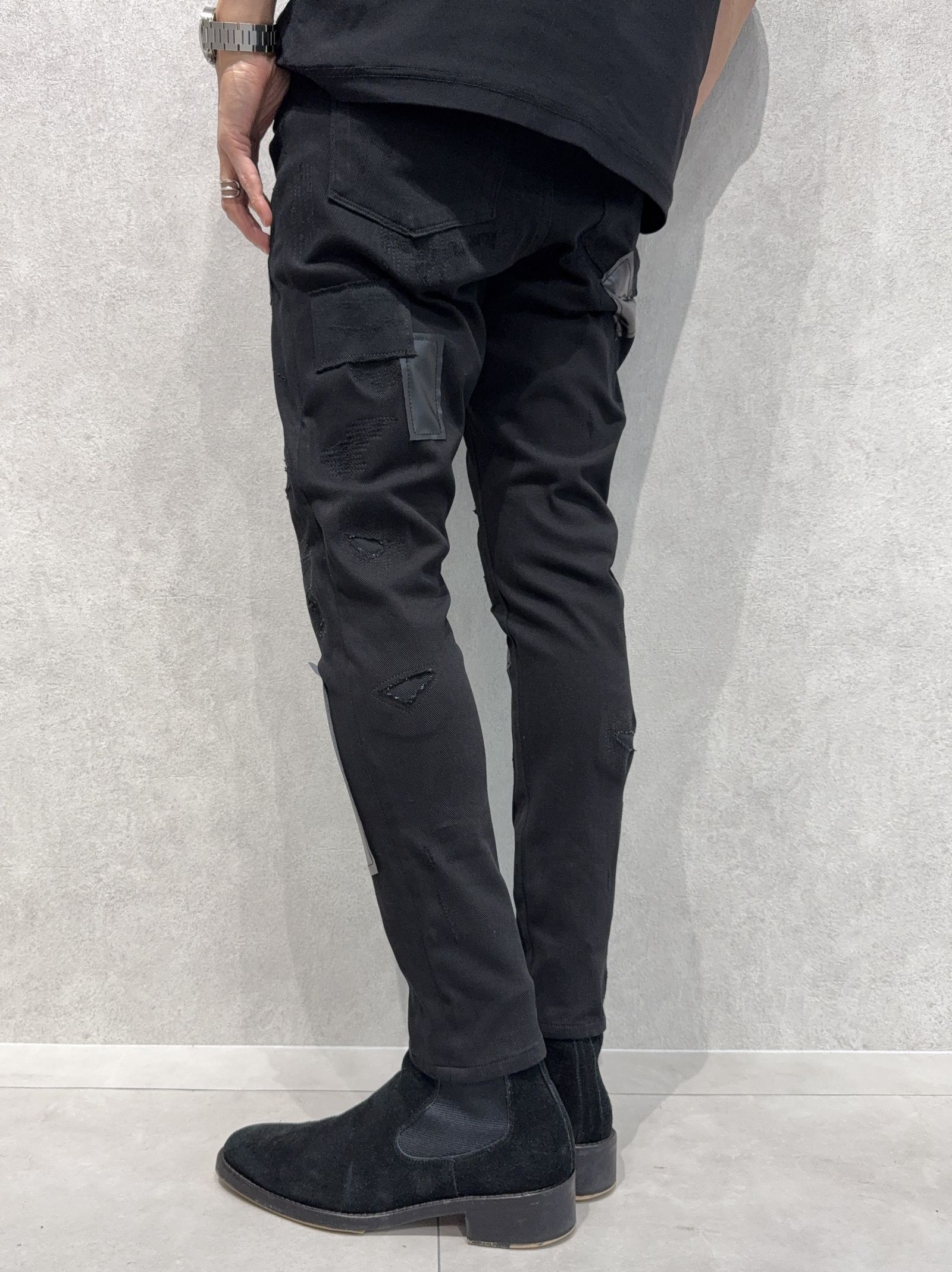 MICK DENIM JERSEY / BASIC-ST-020 / デニムジャージテーパードパンツ / ブラックリメイク
