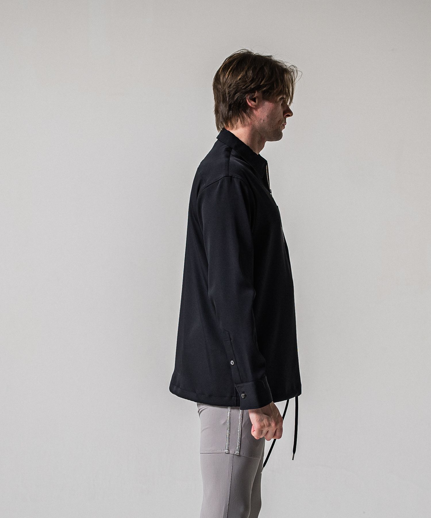 PULLOVER SATIN SHIRT / RC39-SH-002 / ハーフジップサテンシャツ / ブラック (3月上旬入荷予定)