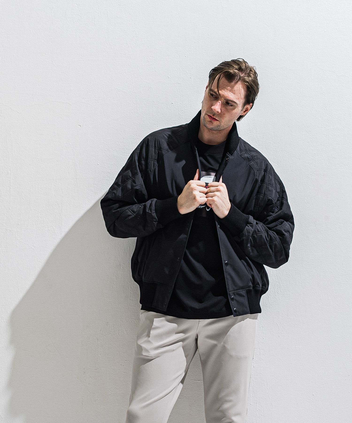 PB VARSITY JACKET / DP1-JK-001 / キルティングナイロンスタジャン / ブラック (2月中旬入荷予定)