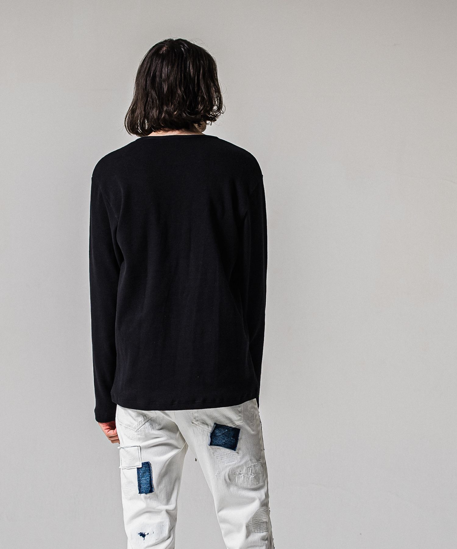 WAFFLE HENRY / RC39-C-001 / サーマルヘンリーネックロングTシャツ / ブラック (1月中旬入荷予定)