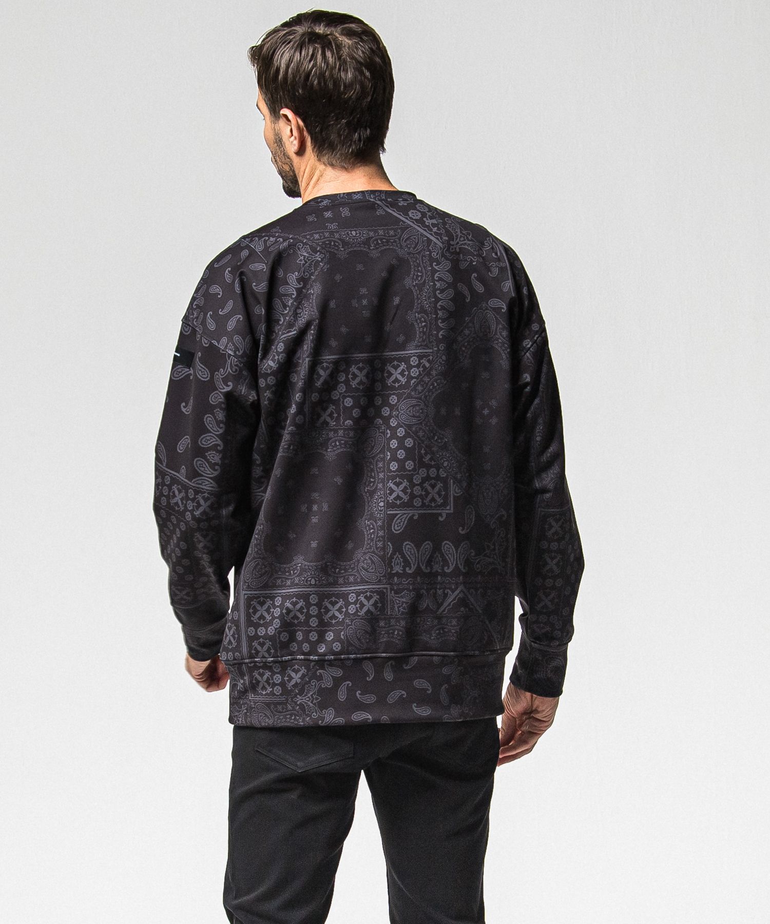 PAISLEY BACK FLEECE DROP TRAINER / RC38-C-008 / 裏起毛ペイズリートレーナー / ブラック (10月中旬入荷予定)
