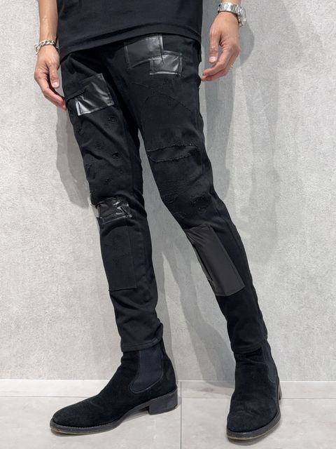 MICK DENIM JERSEY / BASIC-ST-020 / デニムジャージテーパードパンツ / ブラックリメイク