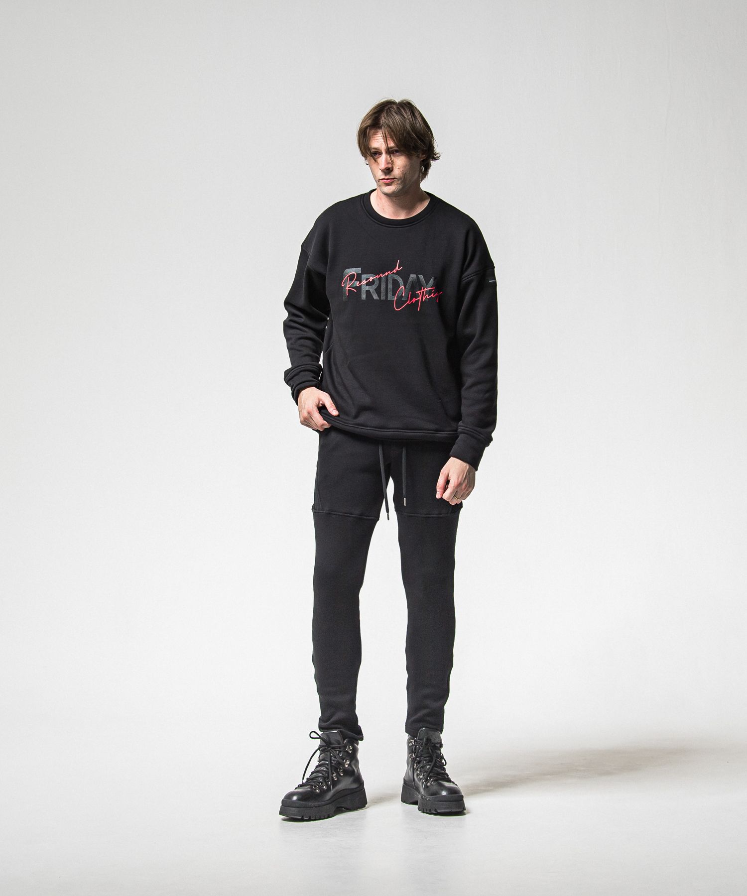 【FRIDAYコラボ】 FRIDAY OLD LOGO VELOURS FLEECE TRAINER / RCF1-C-003 / 裏起毛FRIDAYオールドロゴトレーナー / ブラック (11月上旬入荷予定)