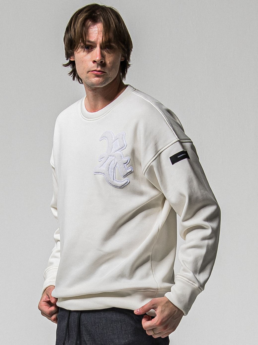 RC CHENILLE VELOURS FLEECE DROP TRAINER / RC38-C-004 / 裏起毛刺繍ワッペントレーナー / ホワイト (11月上旬入荷予定)