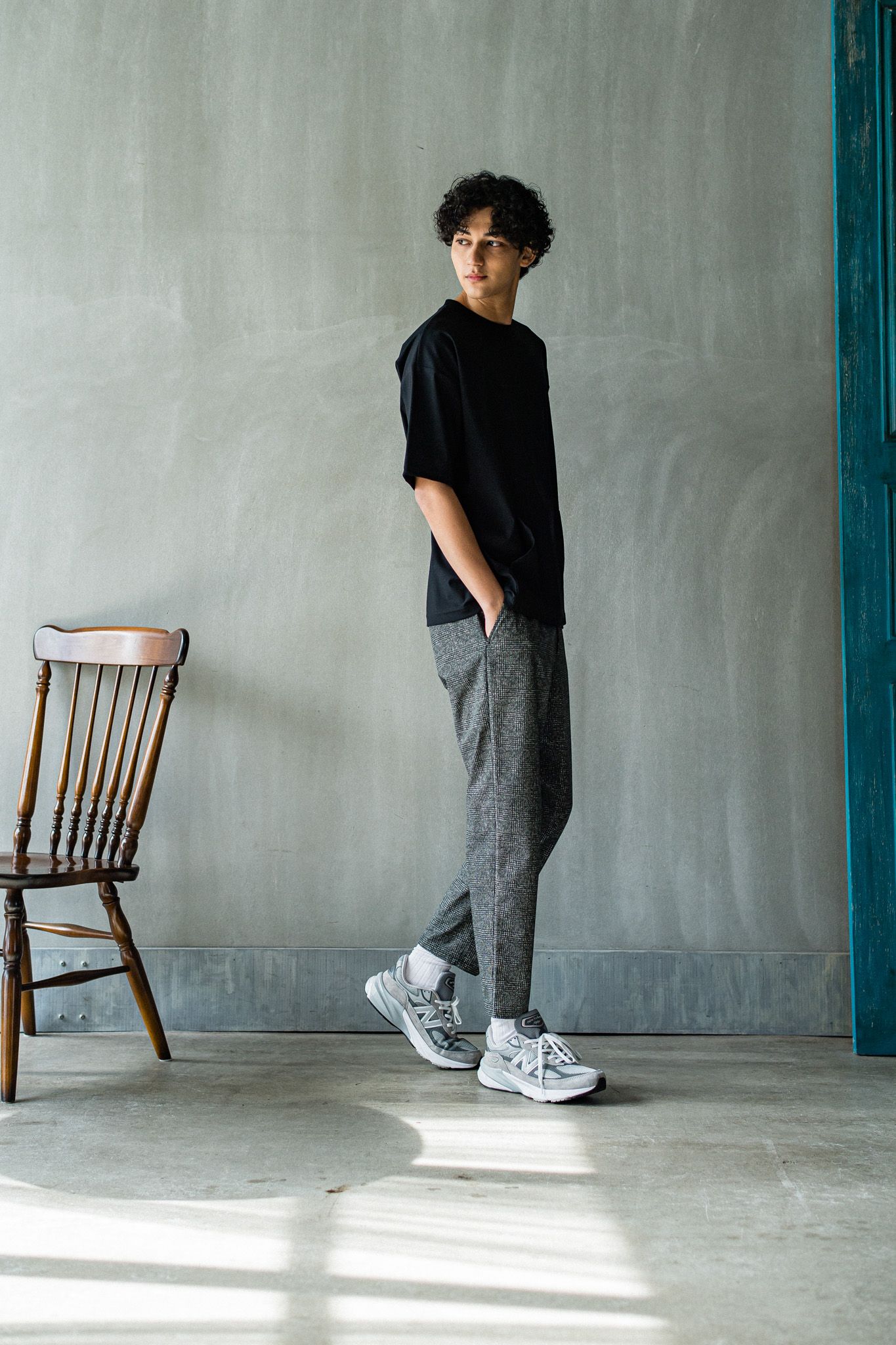 PAT WIDE EASY PANTS / RC32-ST-036 / ベルト付きテーパードワイドパンツ / グレンチェック