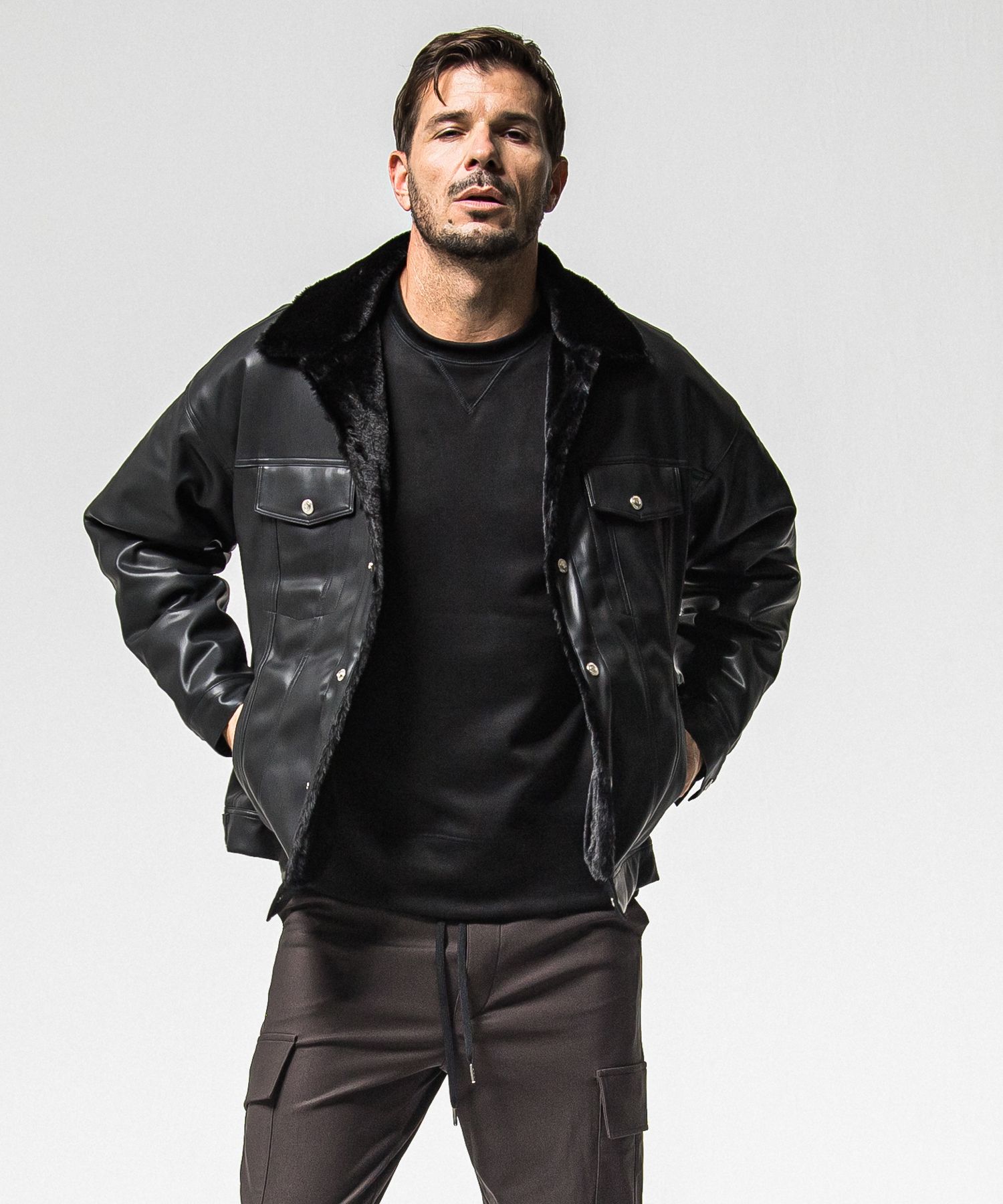 LEATHER FUR OVER G / RC38-JK-002 / レザーファーGジャン / ブラック (11月中旬入荷予定)
