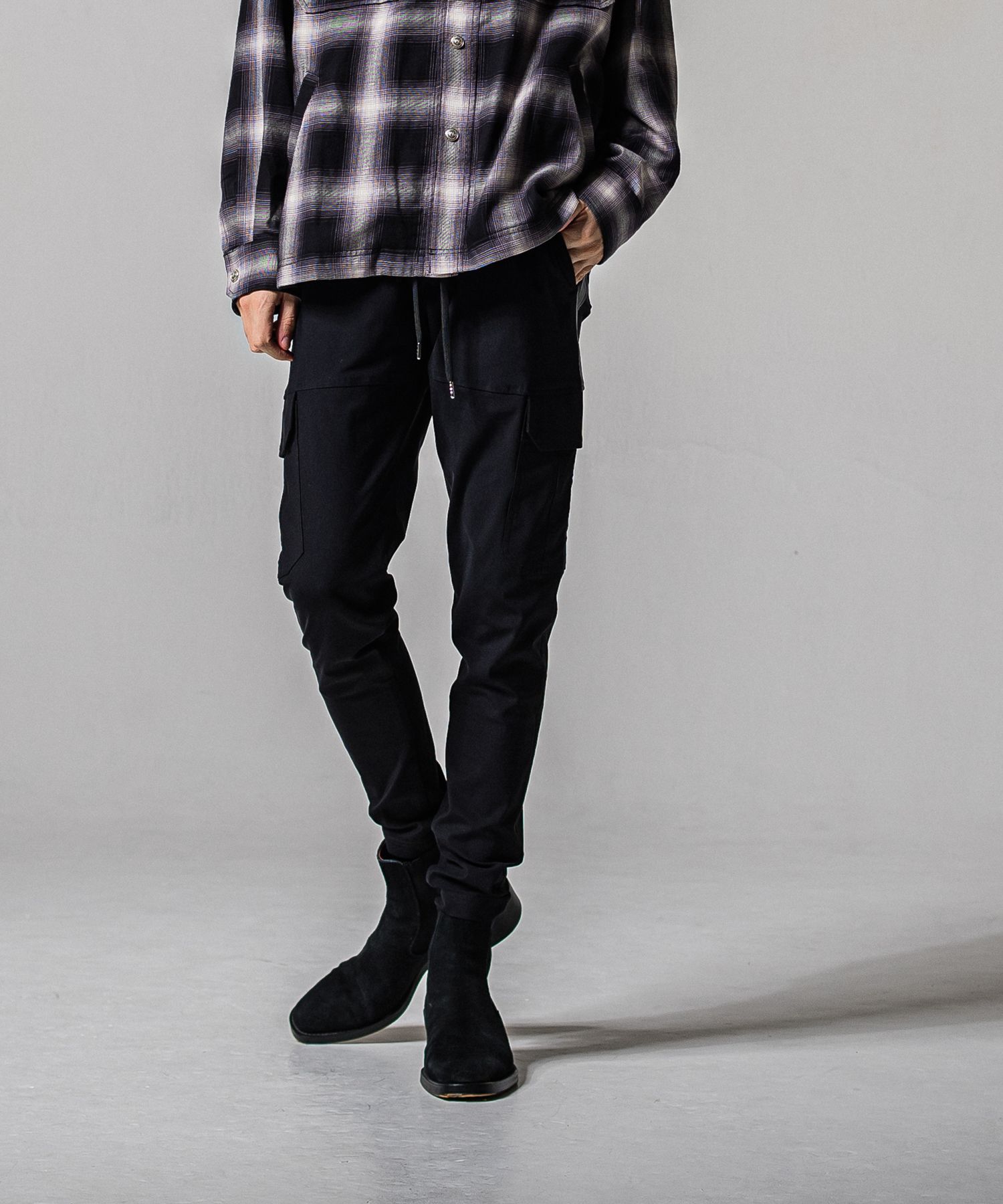 DARRELL CARGO PT / BASIC-ST-010 / レザーラインナイロンカーゴパンツ / ブラック×レザーブラック (2月下旬入荷予定)