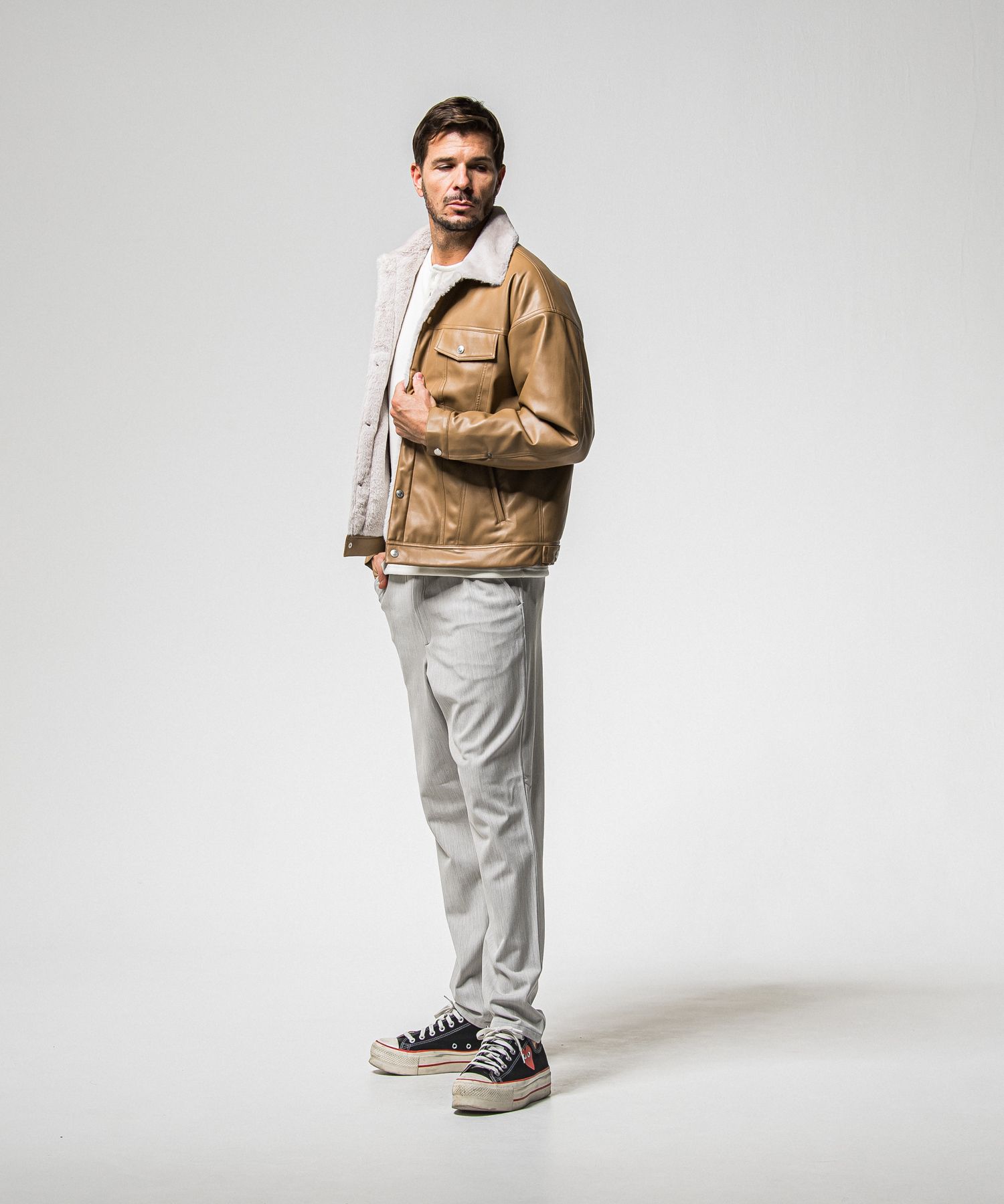 VELOURS FLEECE THERMAL HENRY / RC38-C-003 / 裏起毛サーマルヘンリーネックロングTシャツ / ホワイト (10月中旬入荷予定)