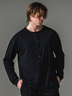 OVER HENRY LONGSLEEVE / RC41-T-004 / オーバーサイズヘンリーネック長袖Tシャツ / ブラック (7月中旬入荷予定)