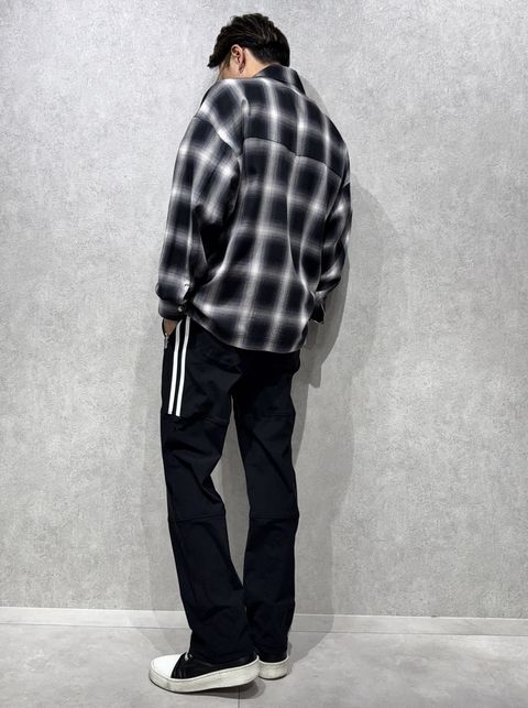 RESOUND新作チェックシャツ×ワイドラインパンツコーデ